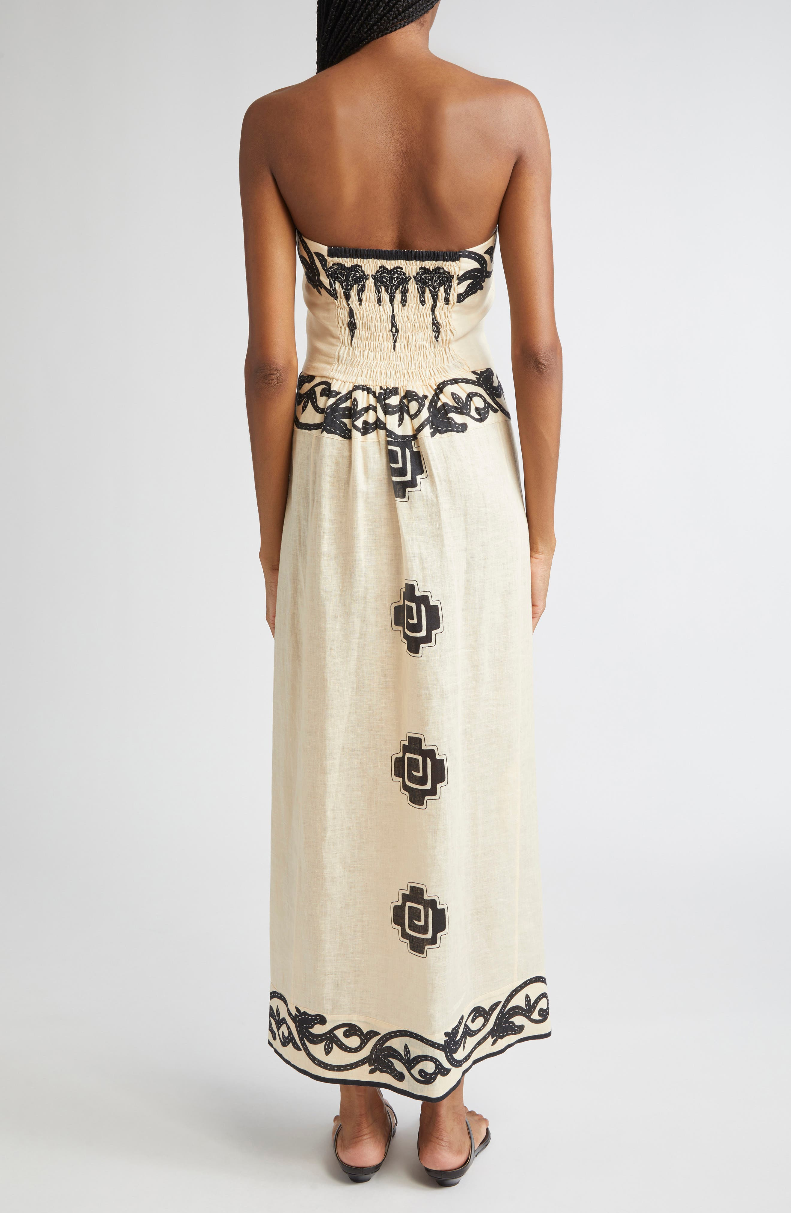 Johanna Ortiz Ancient Strapless Linen Faux Wrap Dress in Ecru /Black at Nordstrom - 2