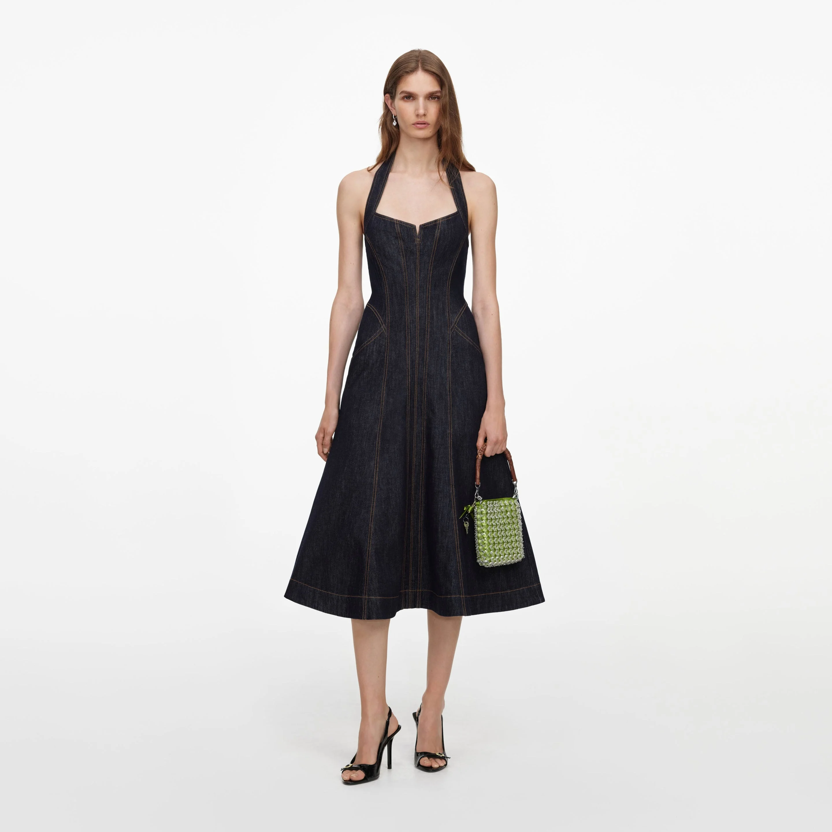 Indigo Denim Halterneck Midi Dress - 1