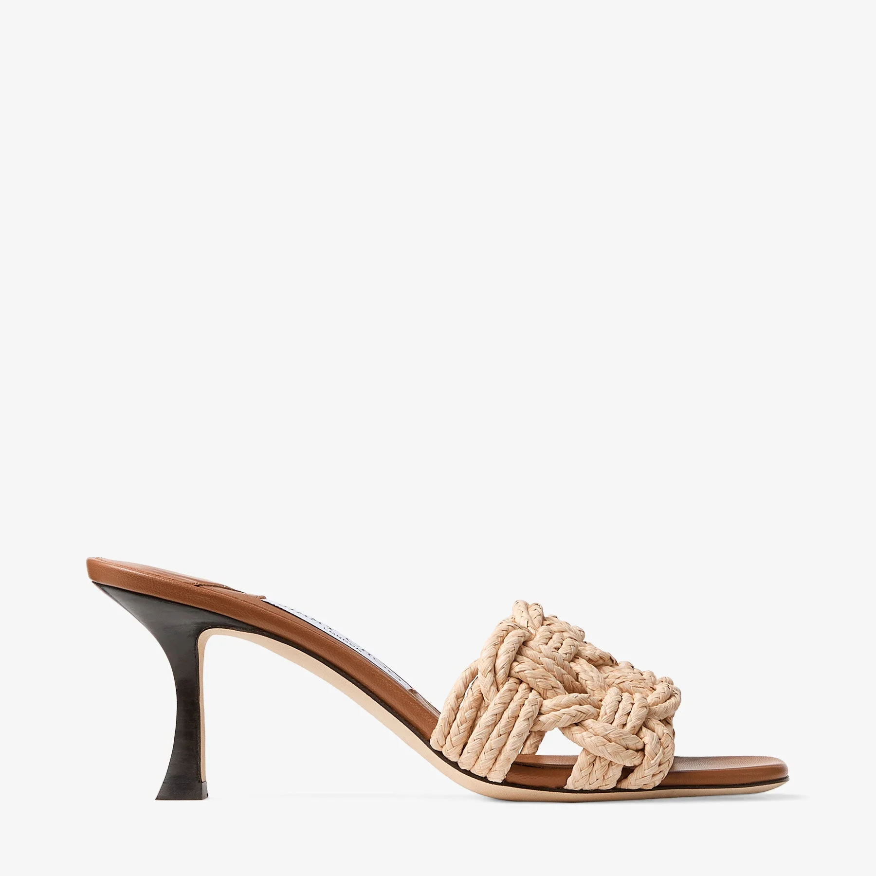 Chara 70
Tan Leather and Crochet Raffia Mule Sandal - 1