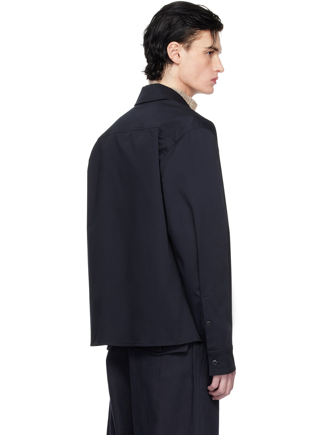 Navy Cotton Gabardine Zip-Up Jacket - 3