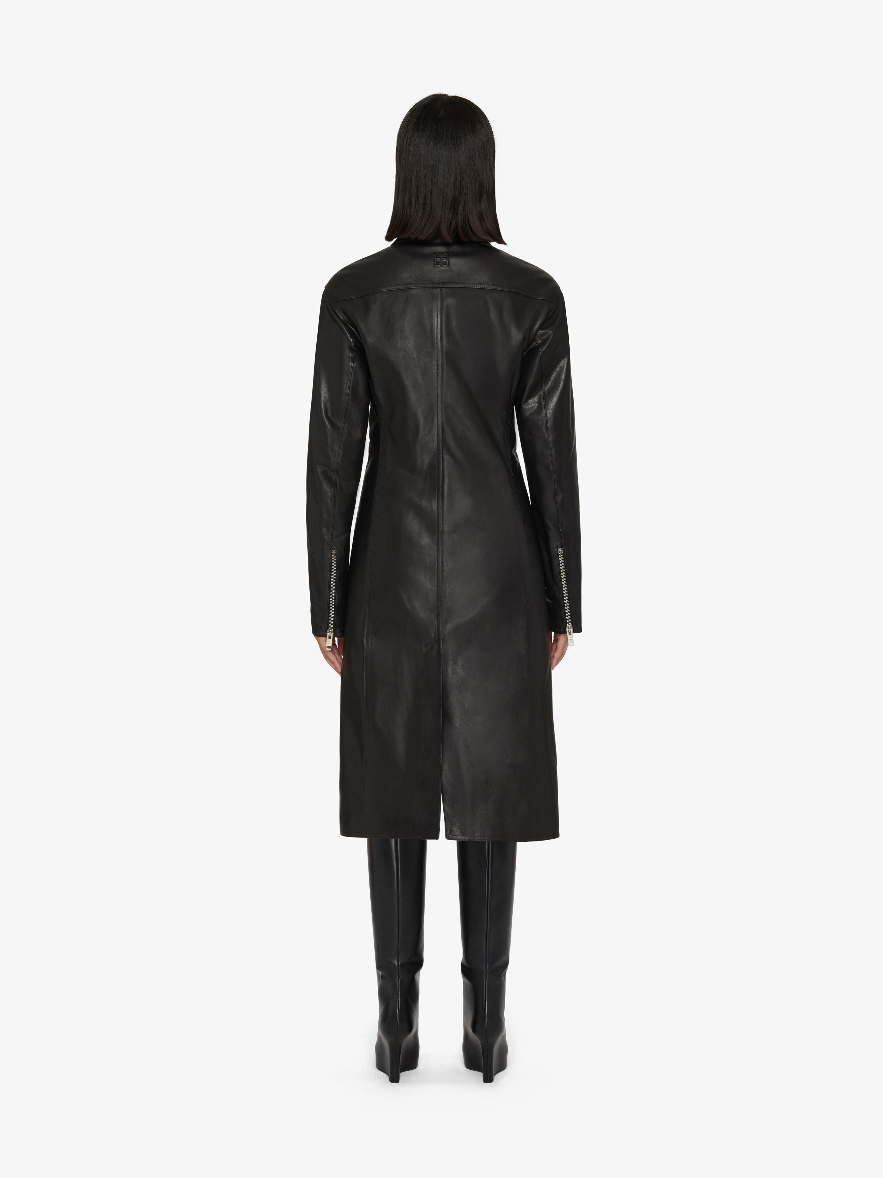 ZIPPED COAT WITH ZIP DETAILS IN LEATHER - 4