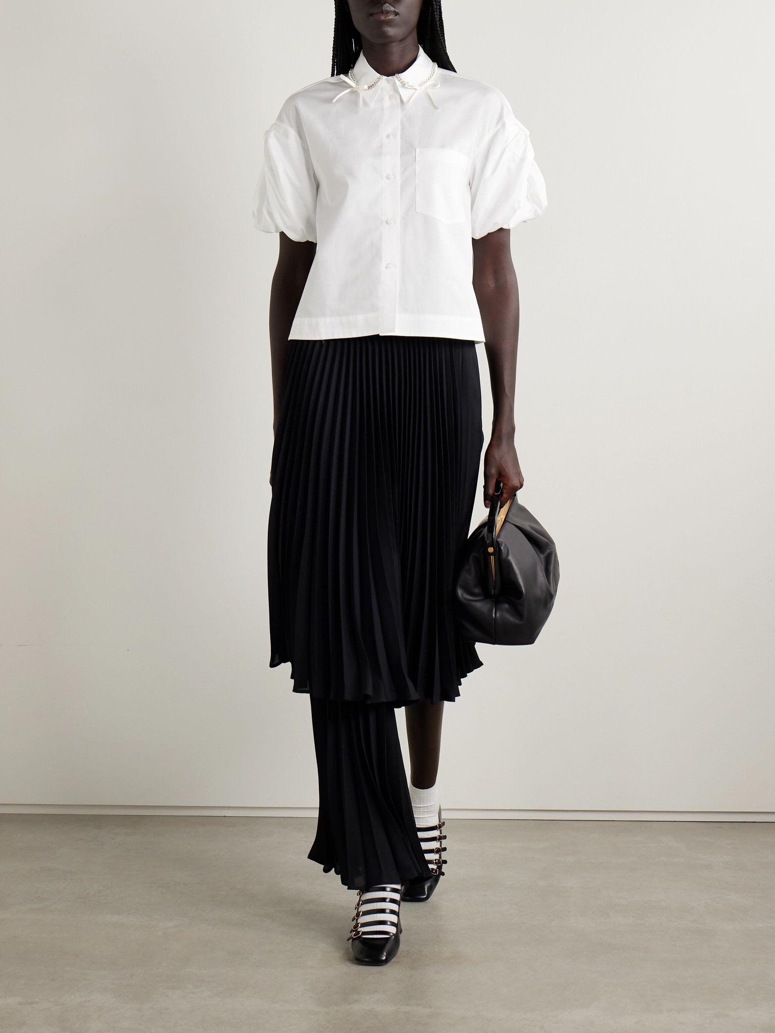 Cropped embellished cotton-poplin shirt White - 2