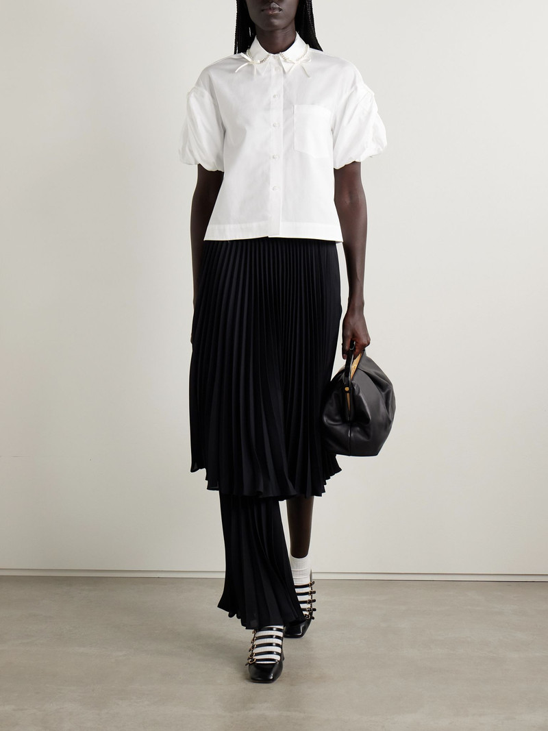 Simone Rocha Cropped embellished cotton-poplin shirt White outlook