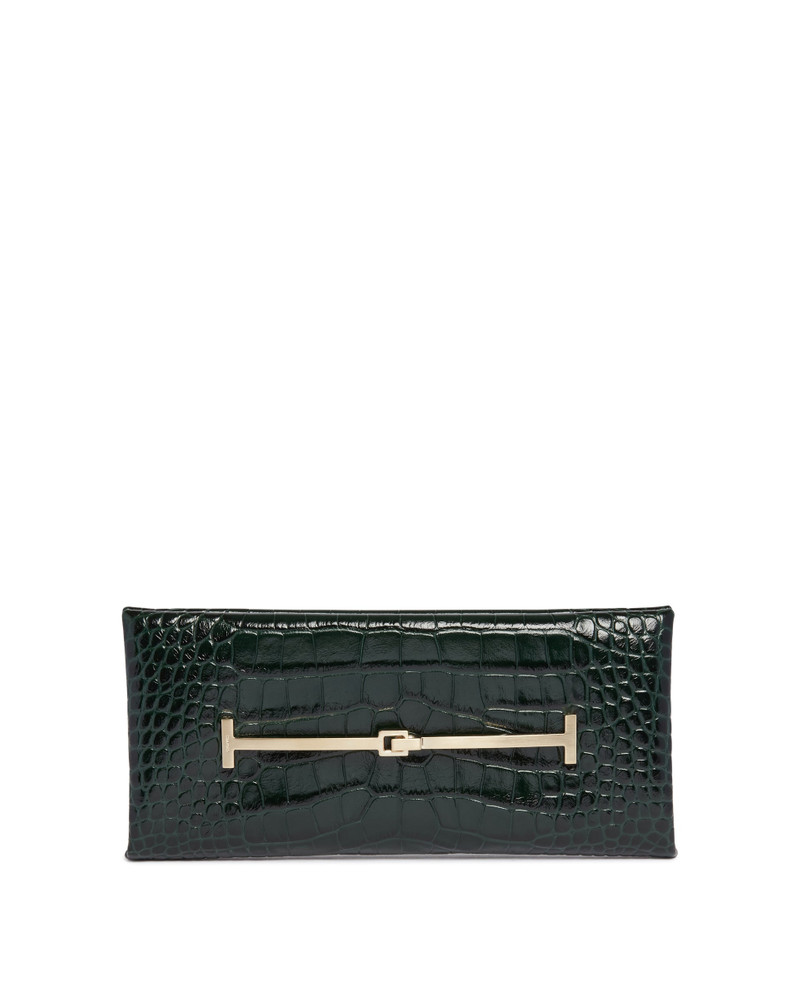 Green Crocodile-Embossed Leather T-Strap Clutch 1