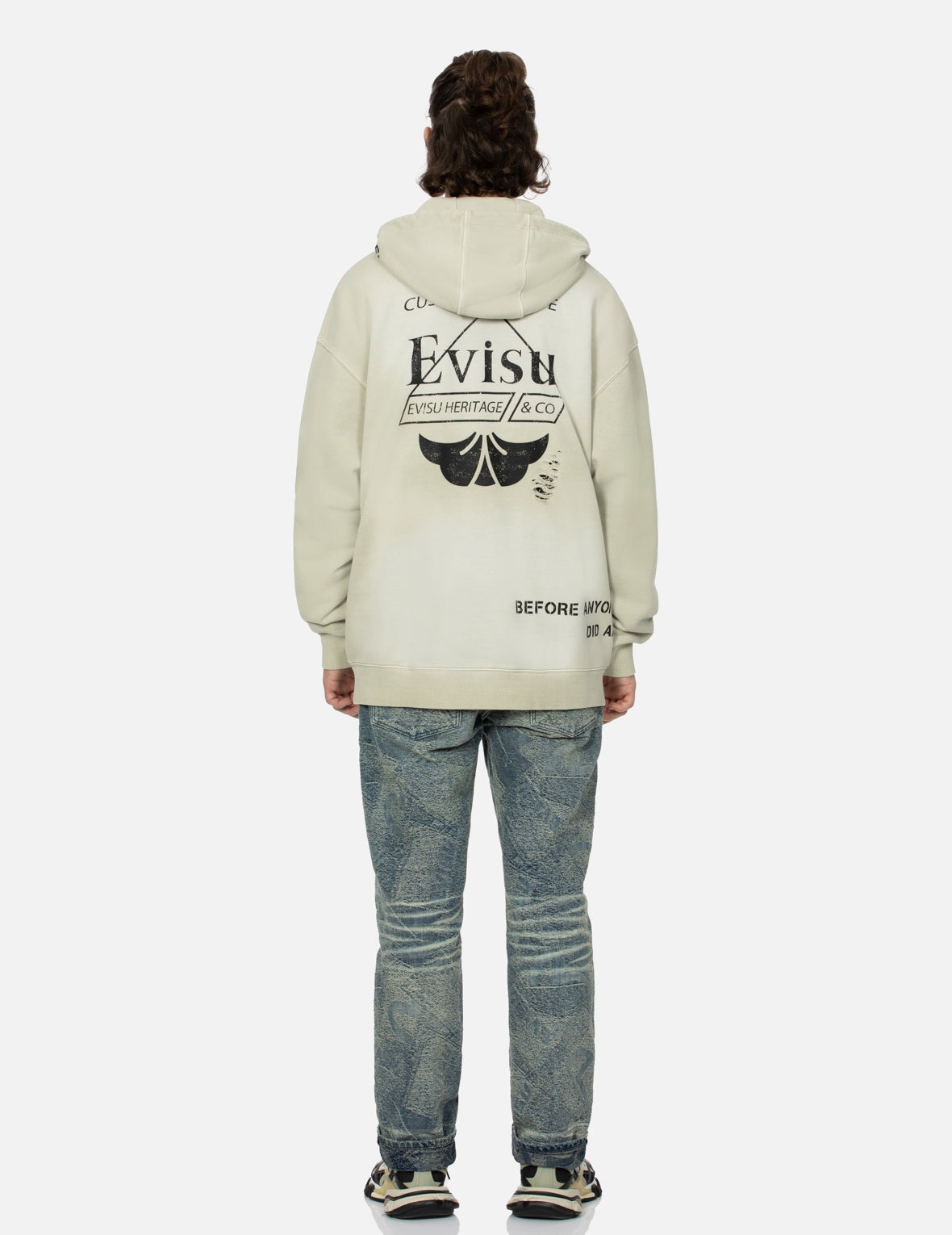 Multi Logos Print Loose Fit Washed Zip-Up Hoodie - 17