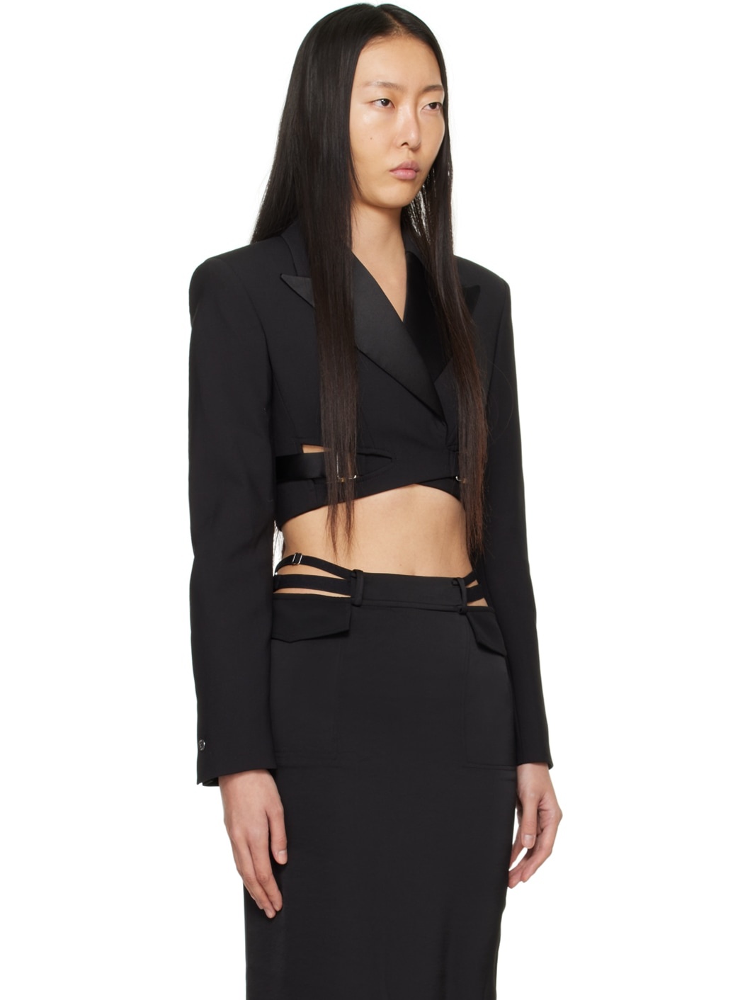 Black Interlock Tuxedo Blazer - 2