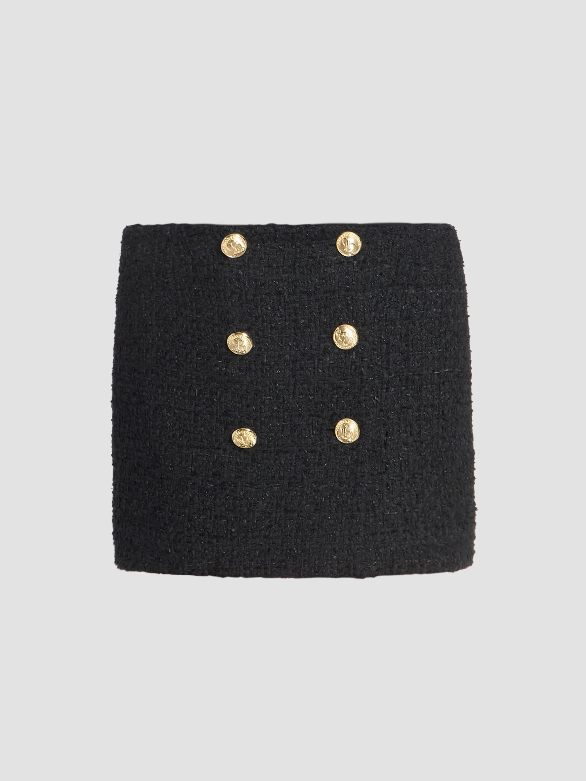 Women's Buttoned Tweed Mini Skirt - Noir - 1