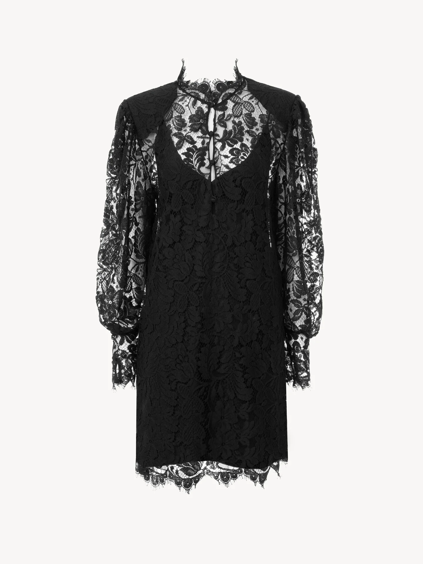 LONG-SLEEVE MINI DRESS IN LACE - 1
