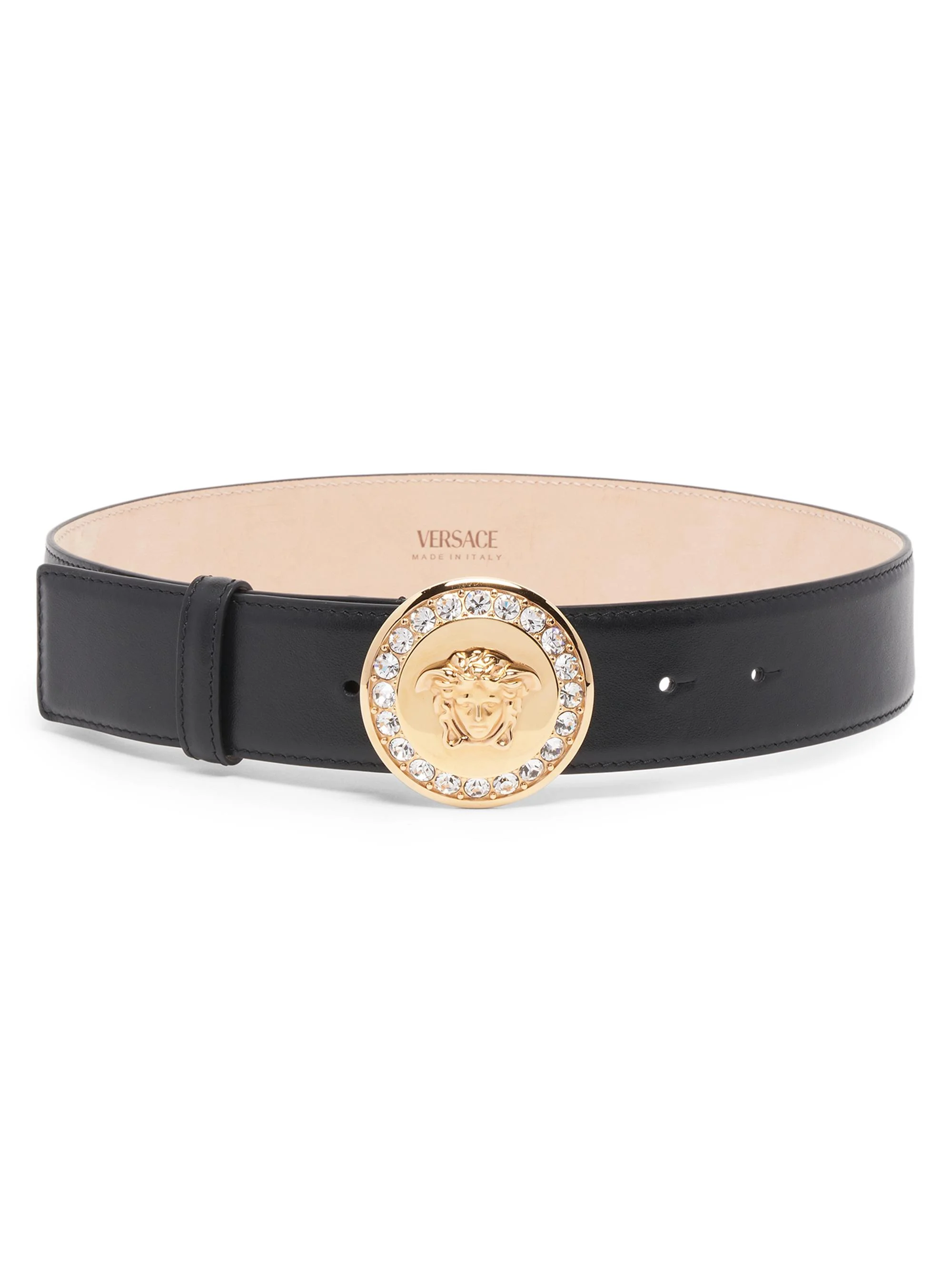 Women's Medusa-Buckle Leather Belt - Black Versace Gold - 1