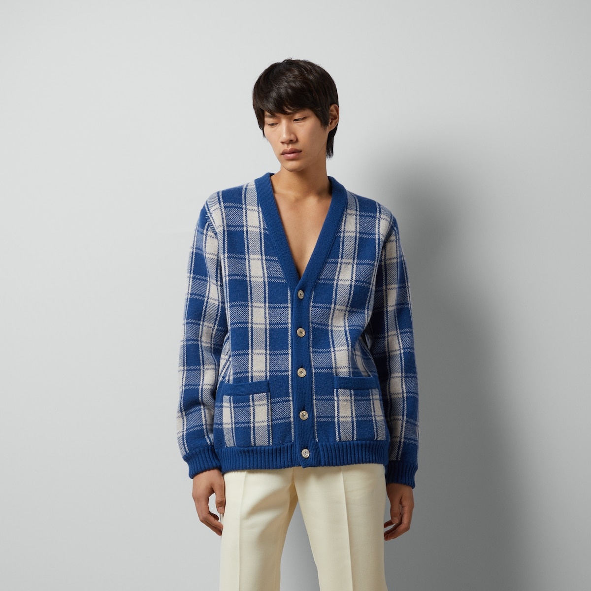 Reversible checked wool cardigan - 6