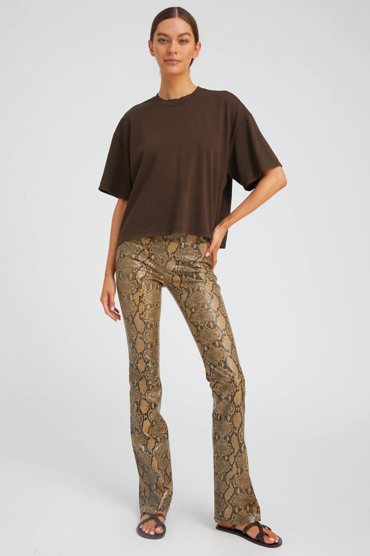 TAN PYTHON LEATHER MICRO FLARE - 1