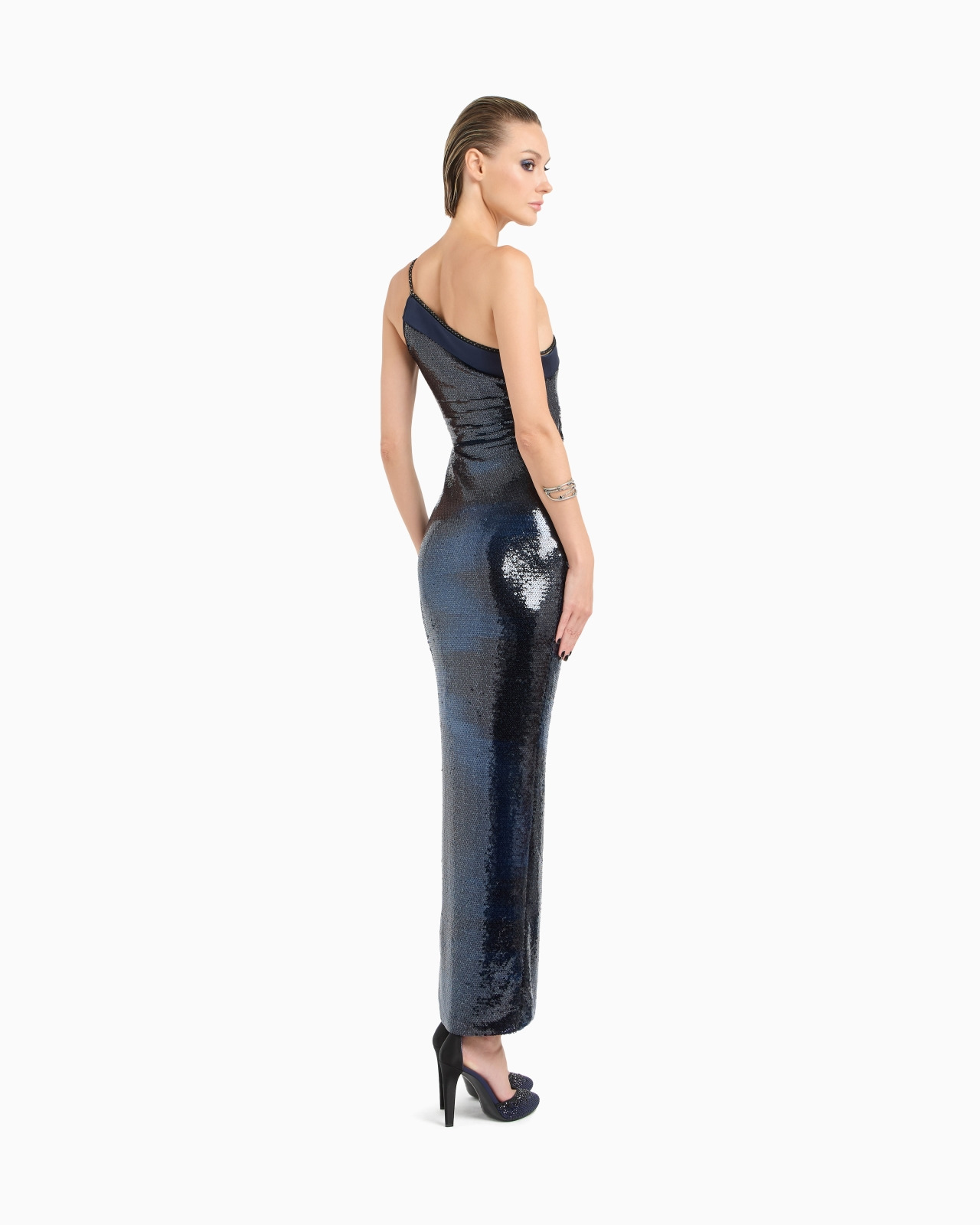 ONE-SHOULDER LONG TULLE DRESS WITH SEQUIN EMBROIDERY - 3