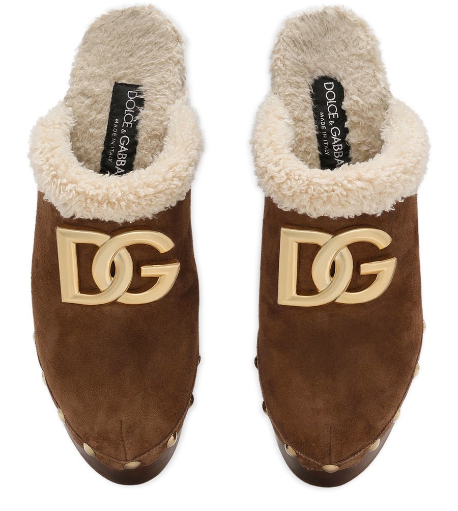 Suede and faux fur clogs - 4