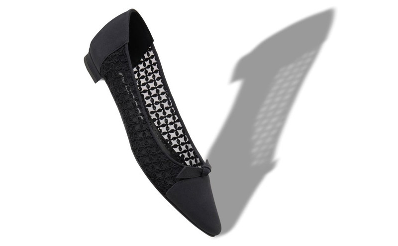 Manolo Blahnik Black Mesh Lace Detail Flat Pumps outlook