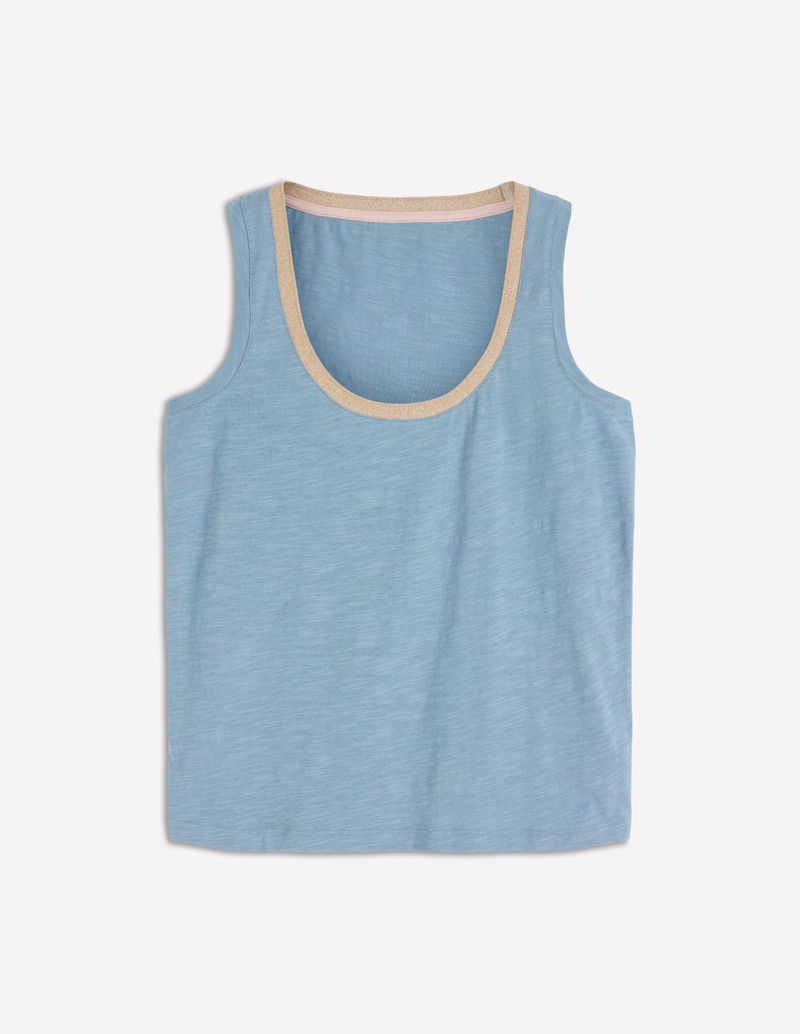 Metallic Trim Scoop Neck Vest-French Blue 1