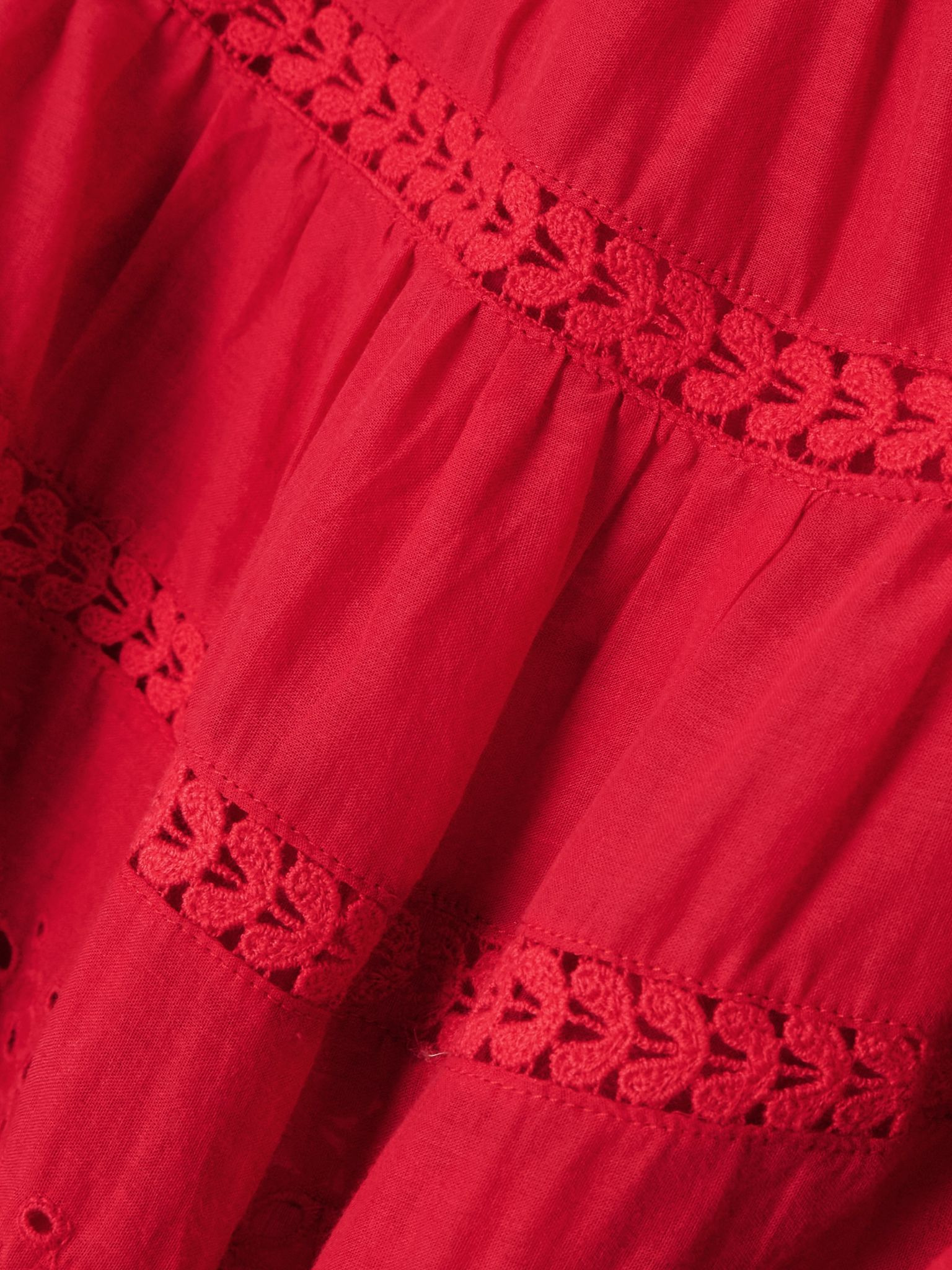 Dilama crochet-trimmed broderie anglaise organic cotton-voile blouse Red - 4
