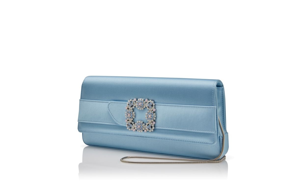 Blue Satin Jewel Buckle Clutch - 4