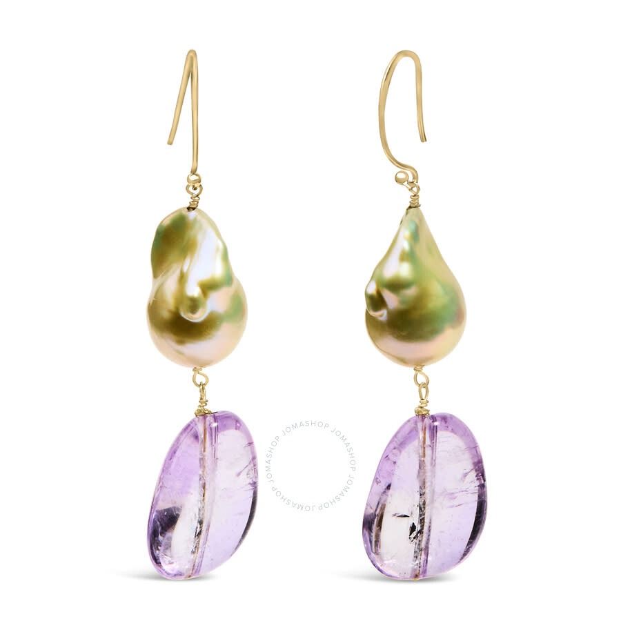Haus Of Brilliance - Haus of Brilliance 14K Yellow Gold Amethyst and Baroque Pearl Drop and Dangle Earrings 2" Inch Dangl - 2