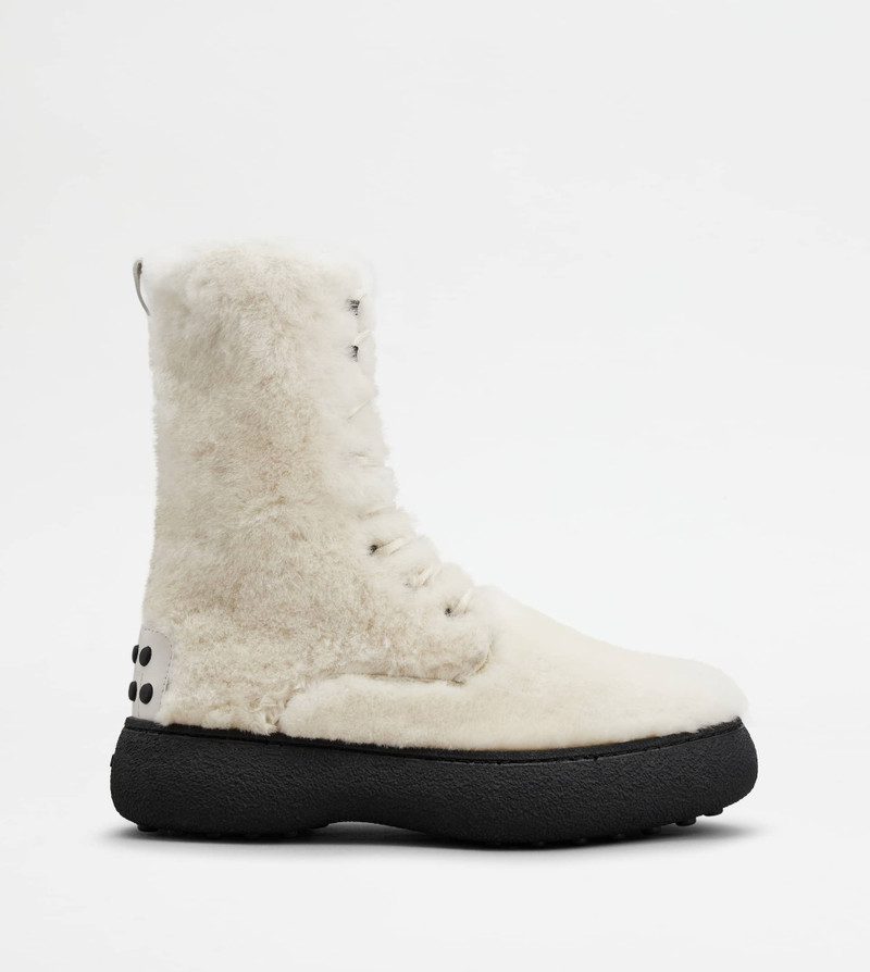 TOD'S W. G. LACE-UP ANKLE BOOTS IN SHEEPSKIN - WHITE 1
