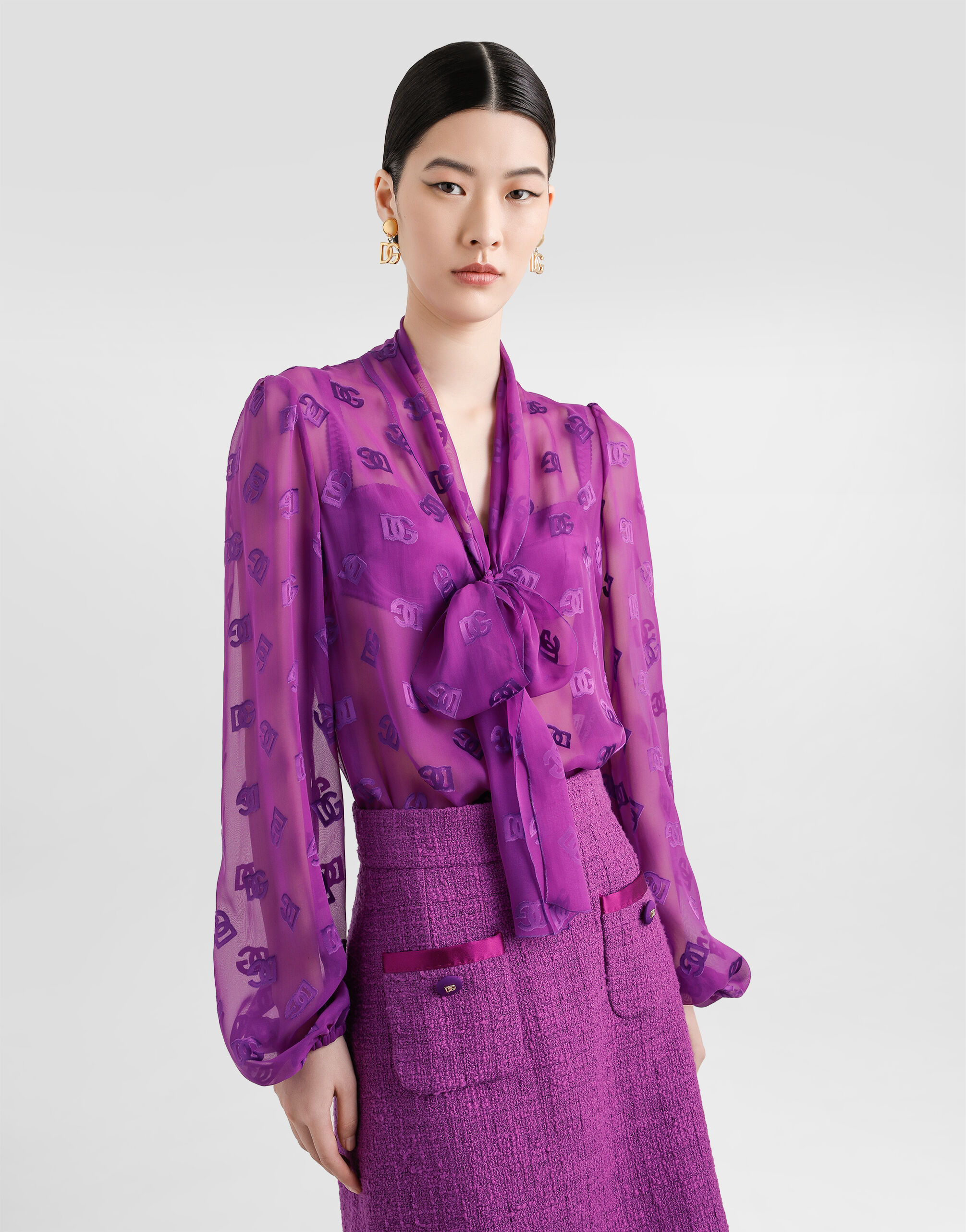 Chiffon jacquard shirt with DG all-over logo - 2