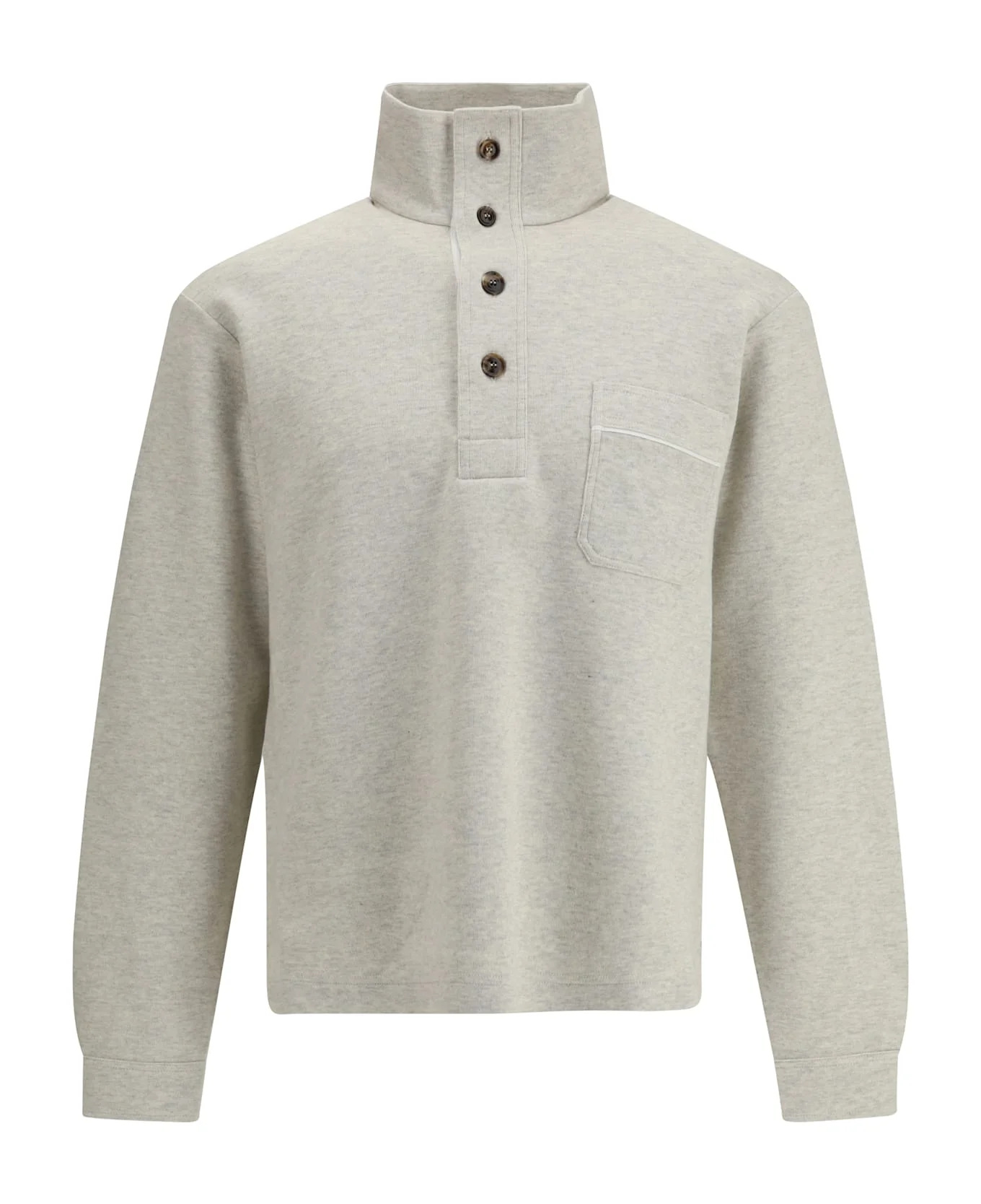Cotton Sweatshirt With A Partial Front Button Closure - 1