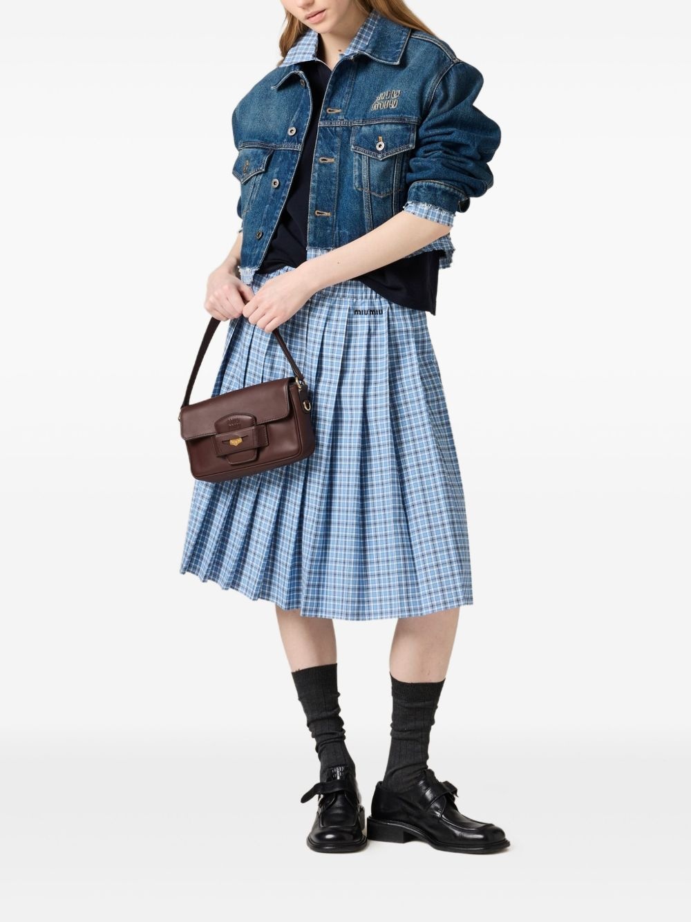 pleated check skirt - 2