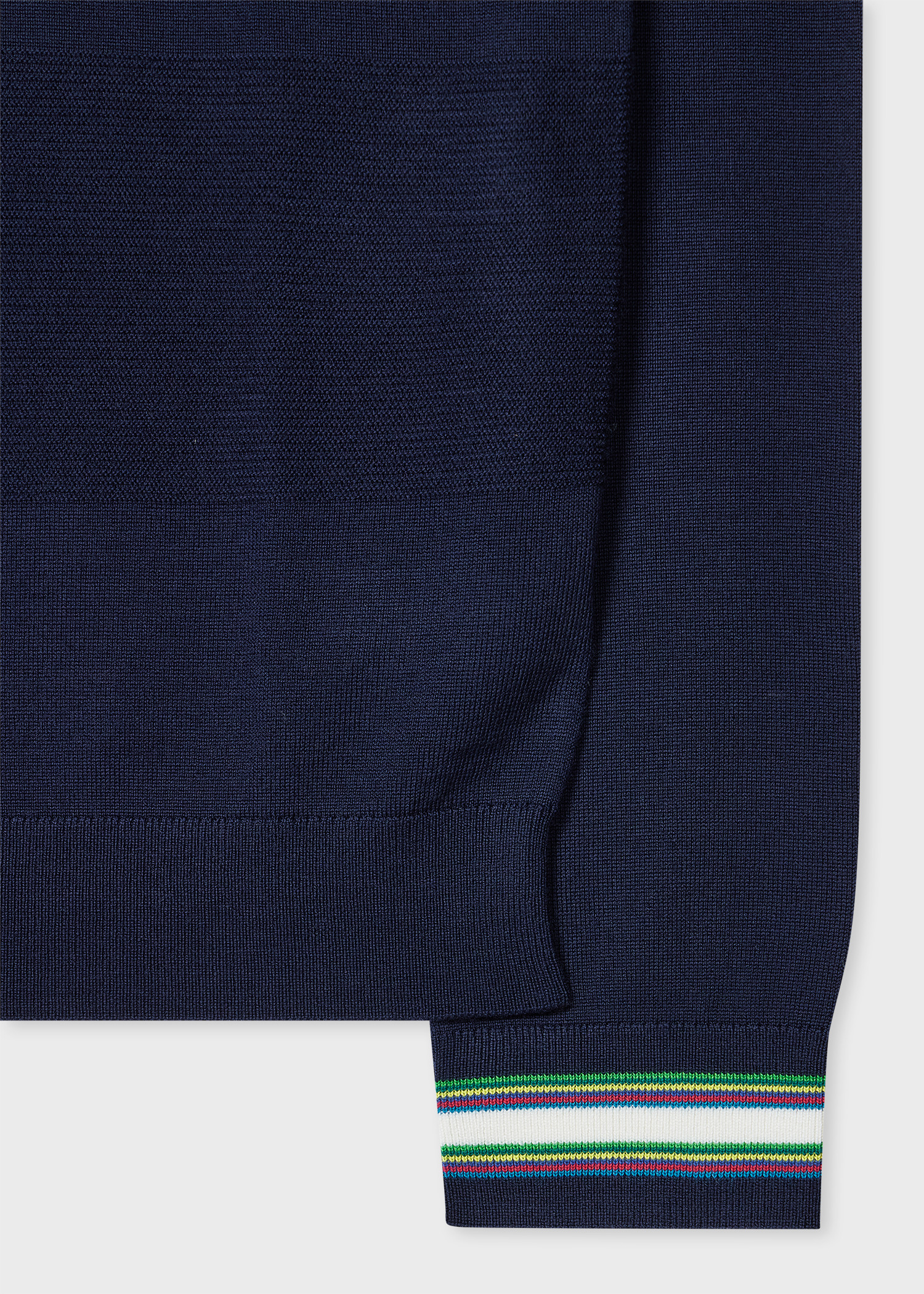 Navy Wool-Cotton Zip Neck Knitted Polo Shirt - 2