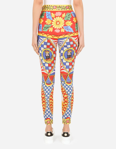 Dolce & Gabbana Carretto-print charmeuse leggings outlook