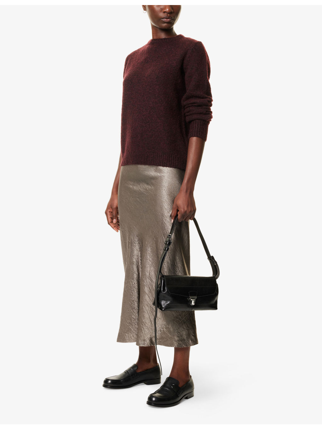 Crinkled-Texture Regular-Fit Woven Midi Skirt - 2