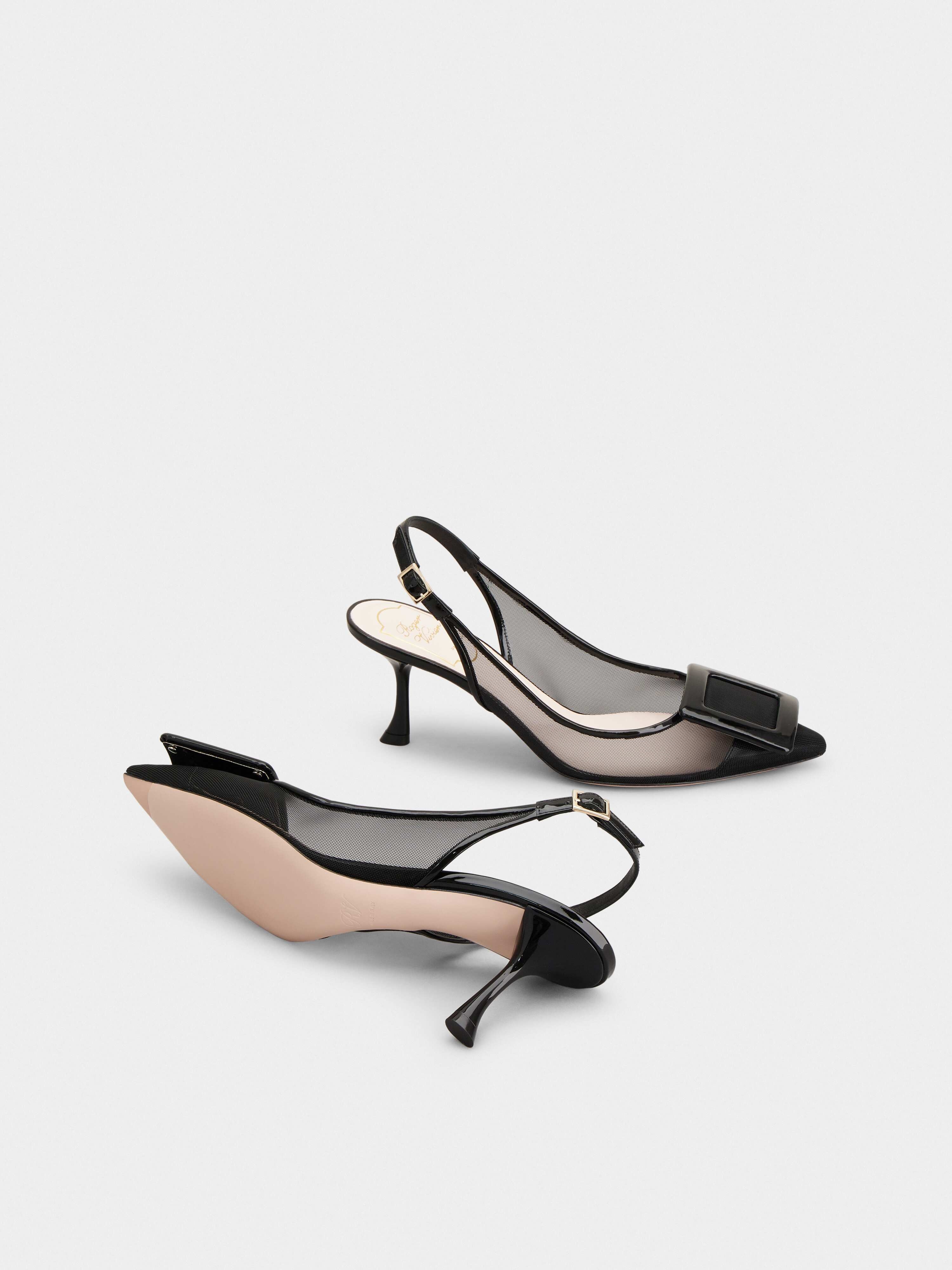 Viv' In The City Net Covered Buckle Slingback Pumps in Fabric - 6