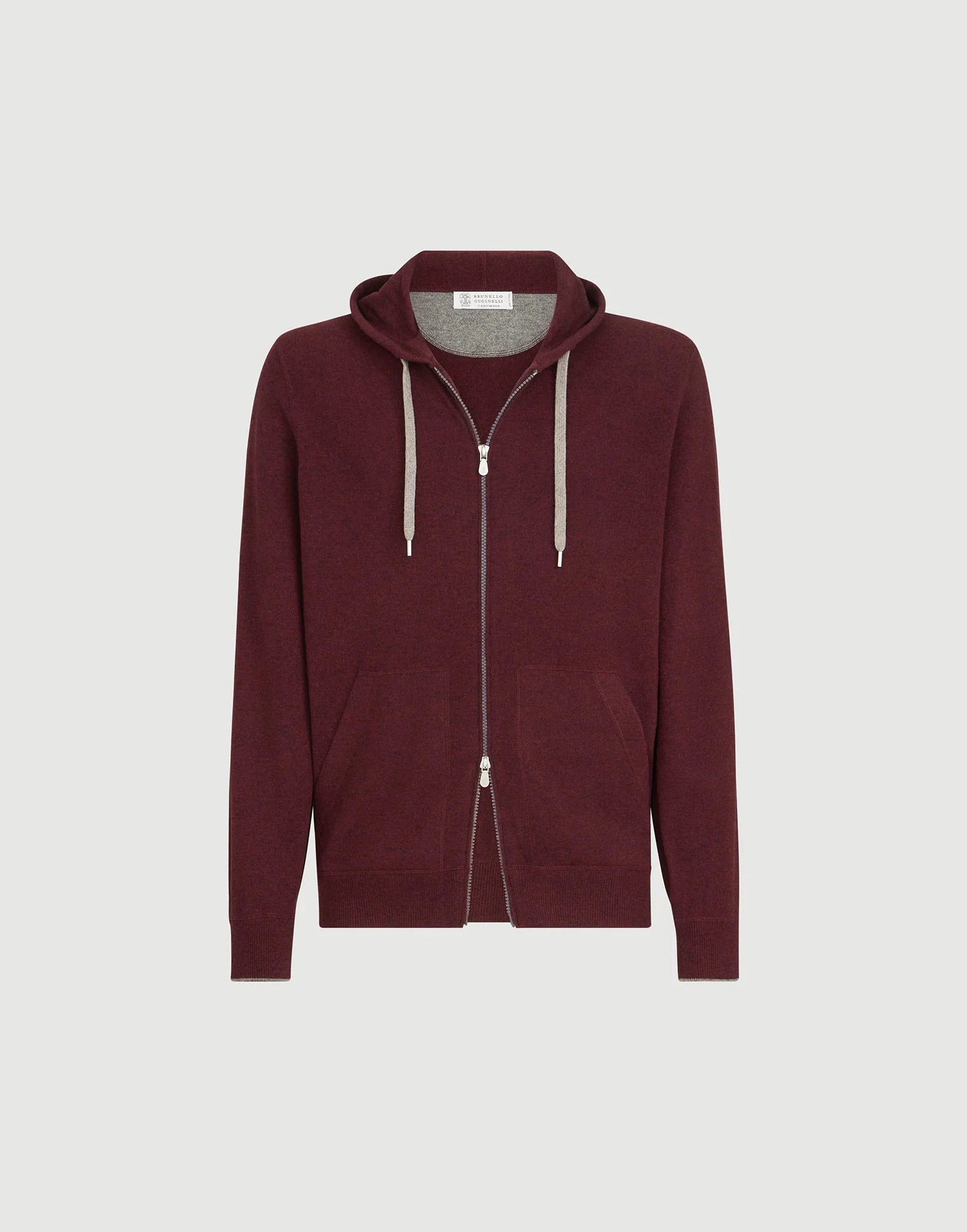 Cashmere hooded knit sweatshirt with zipper - 1