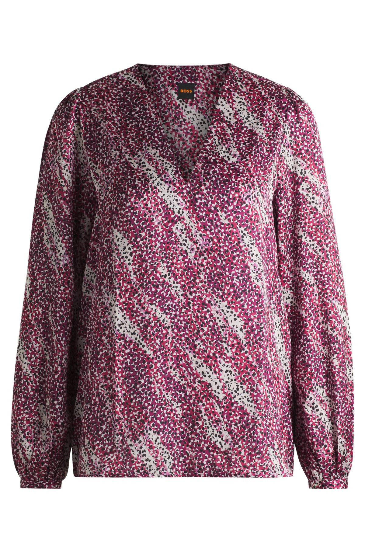 REGULAR-FIT BLOUSE WITH V NECKLINE IN PRINTED SATIN - 1