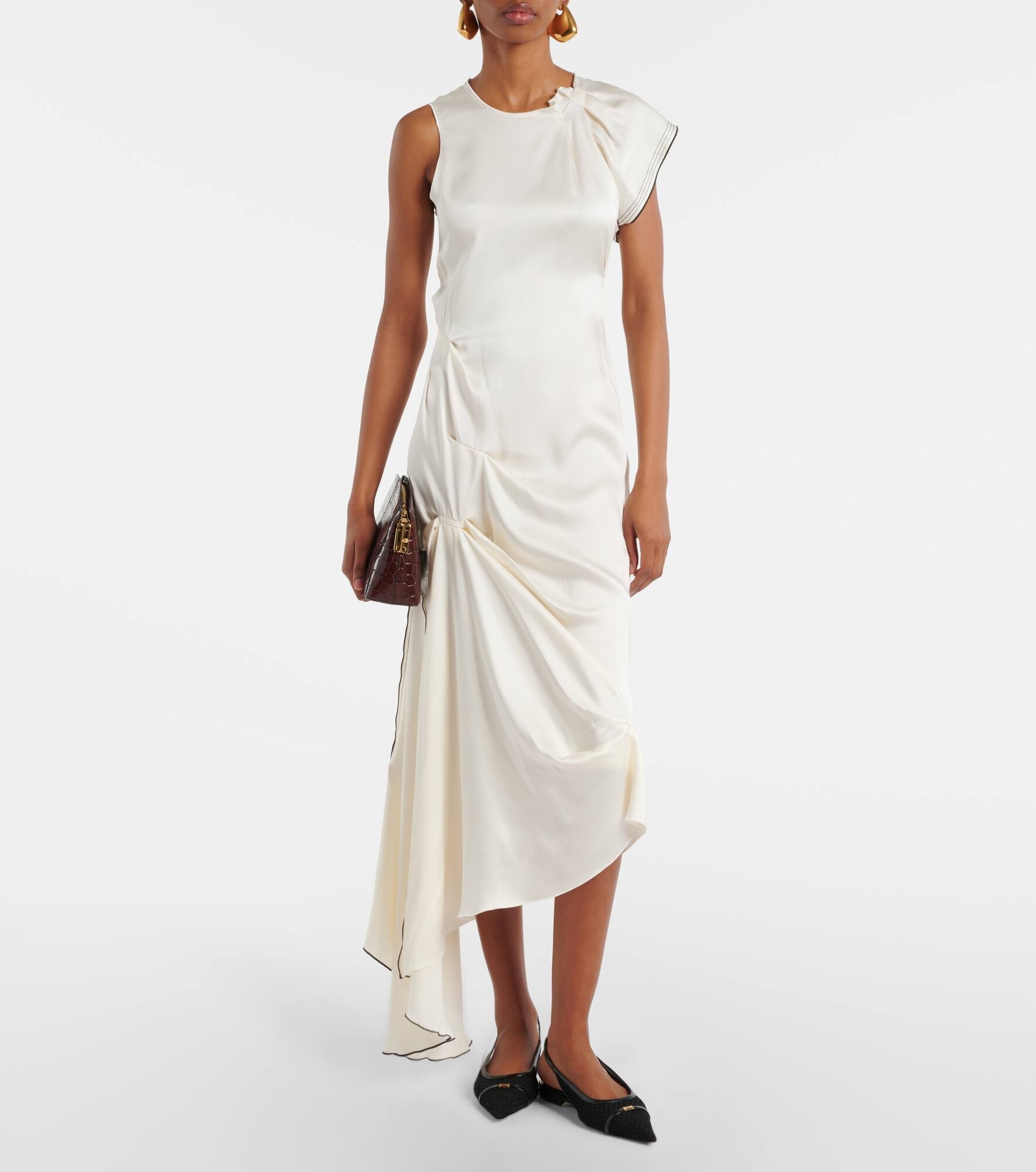 Gathered draped satin midi dress - 5