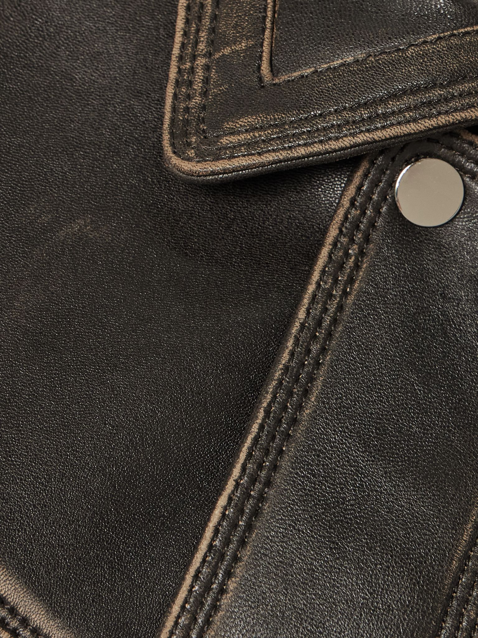 Clint oversized paneled distressed leather bomber jacket Black - 5