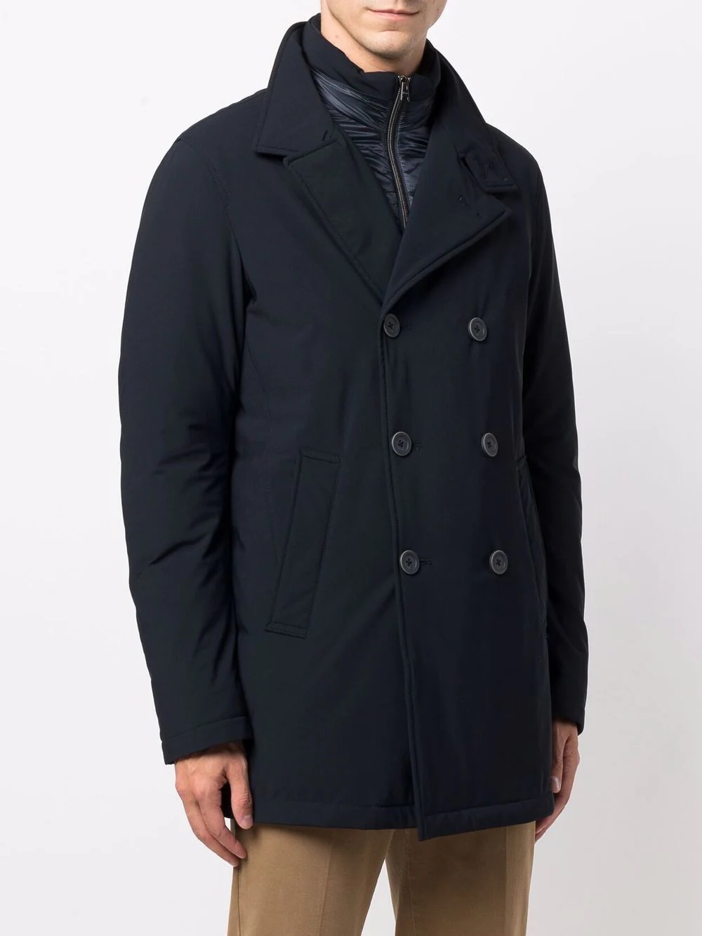 double-breasted layered coat - 3