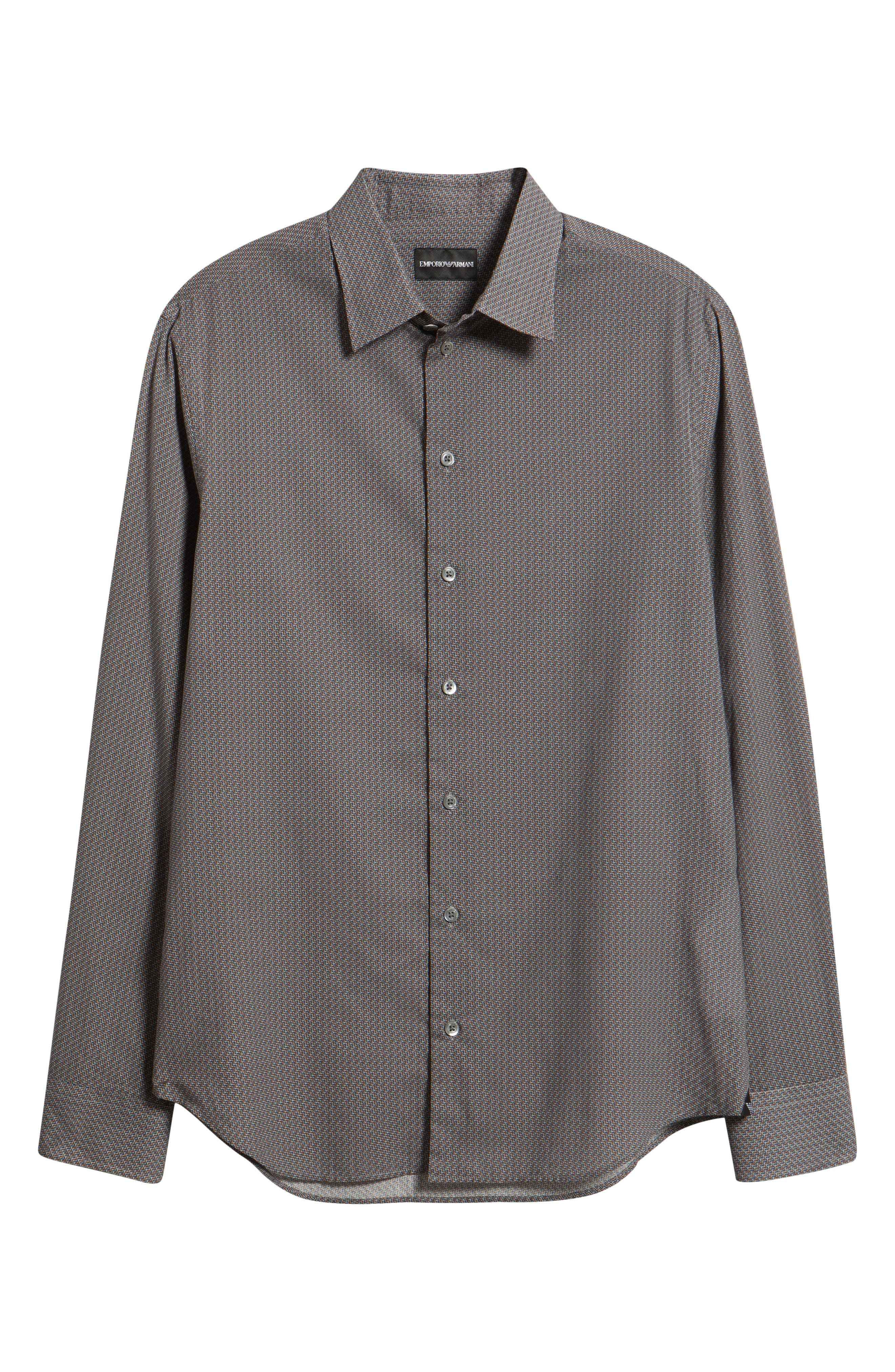 Emporio Armani Diagonal Print Button-Up Shirt in Solid Dark Blue at Nordstrom - 6