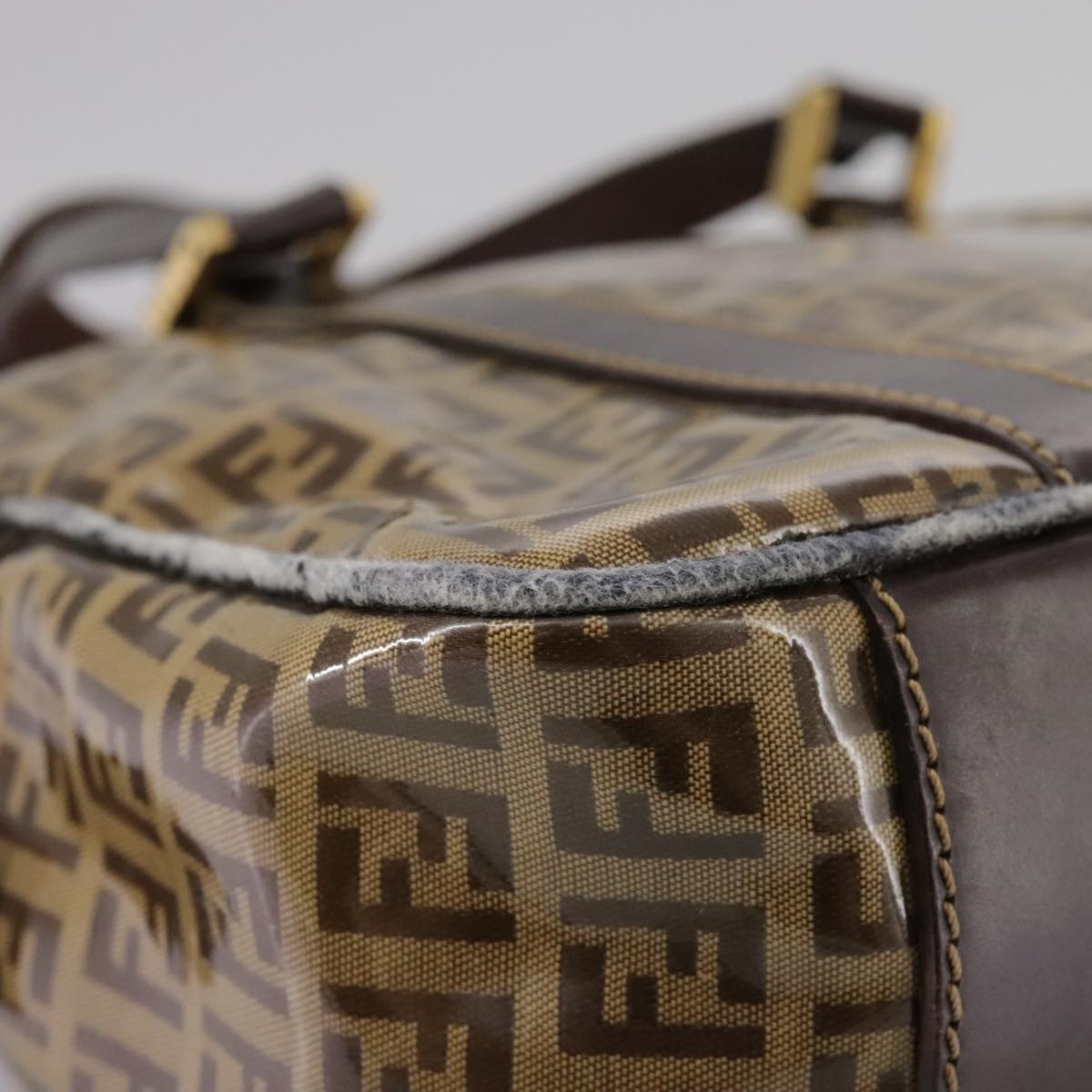 FENDI Zucchino Canvas Hand Bag Brown Gold - 9