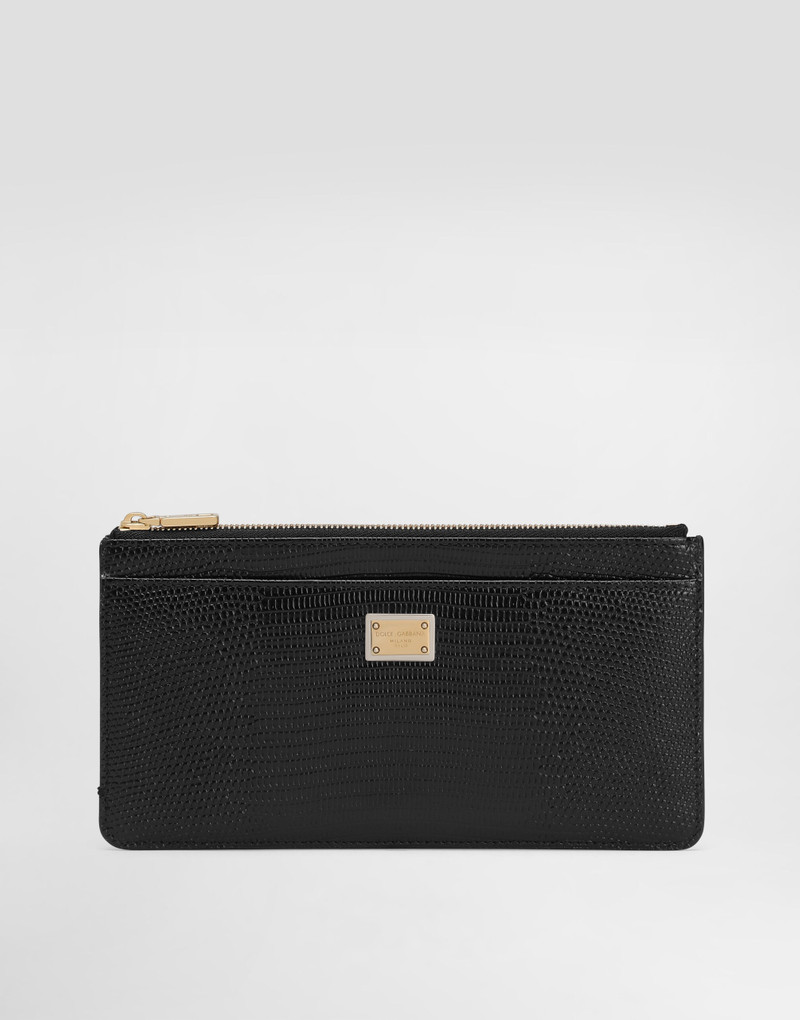 Iguana-print leather card holder with plate 1