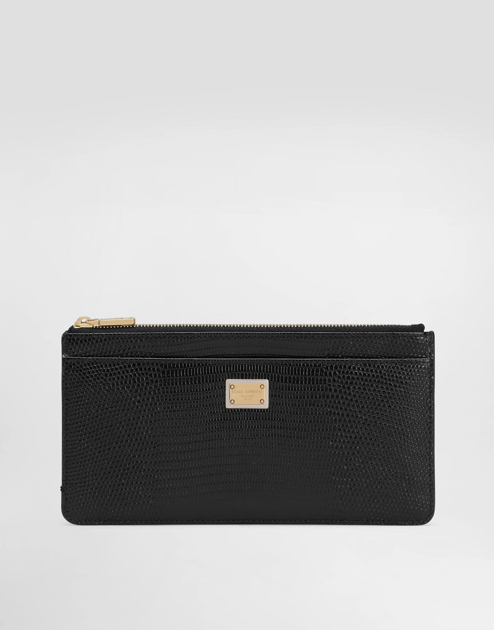 Iguana-print leather card holder with plate - 1