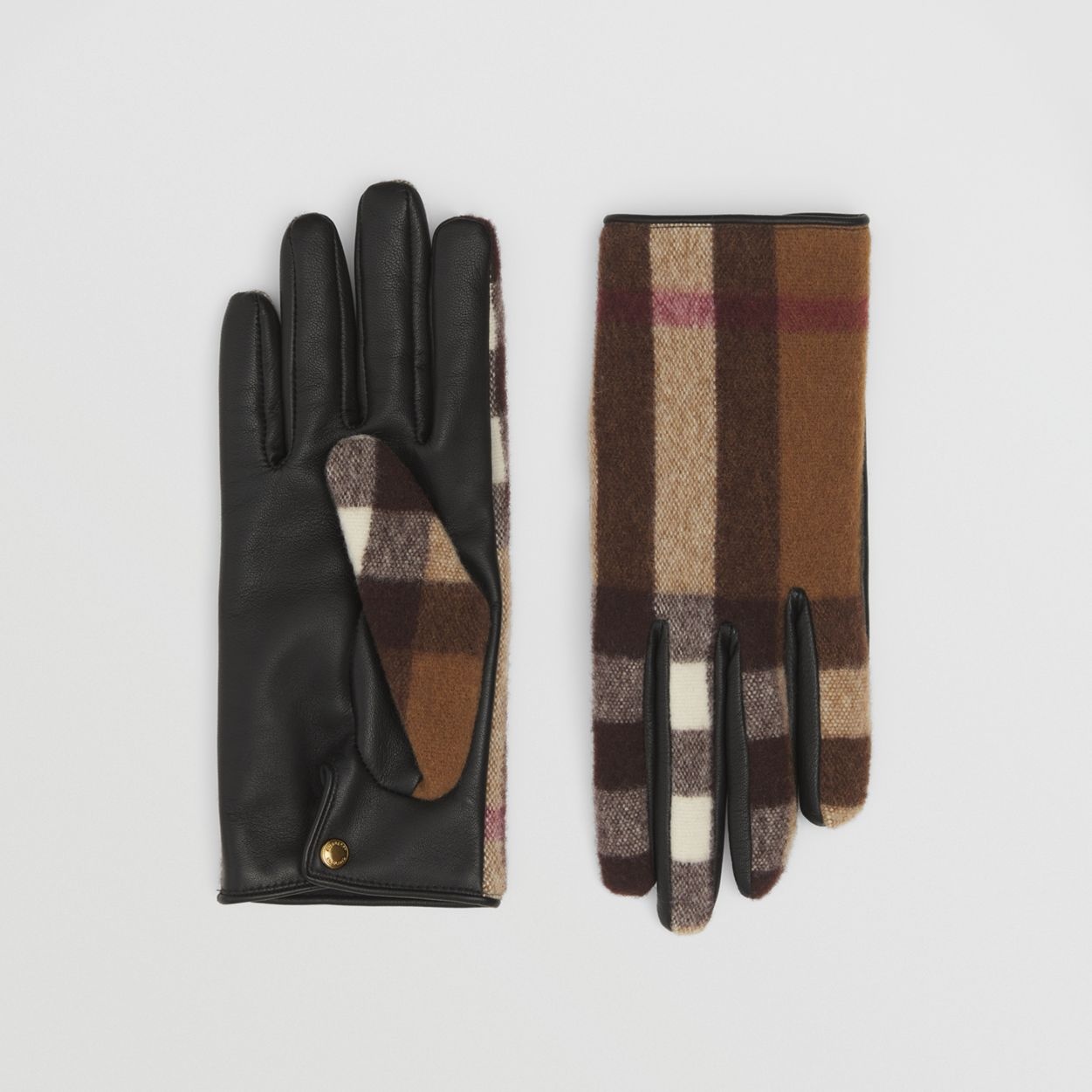 Check Wool and Lambskin Gloves - 1