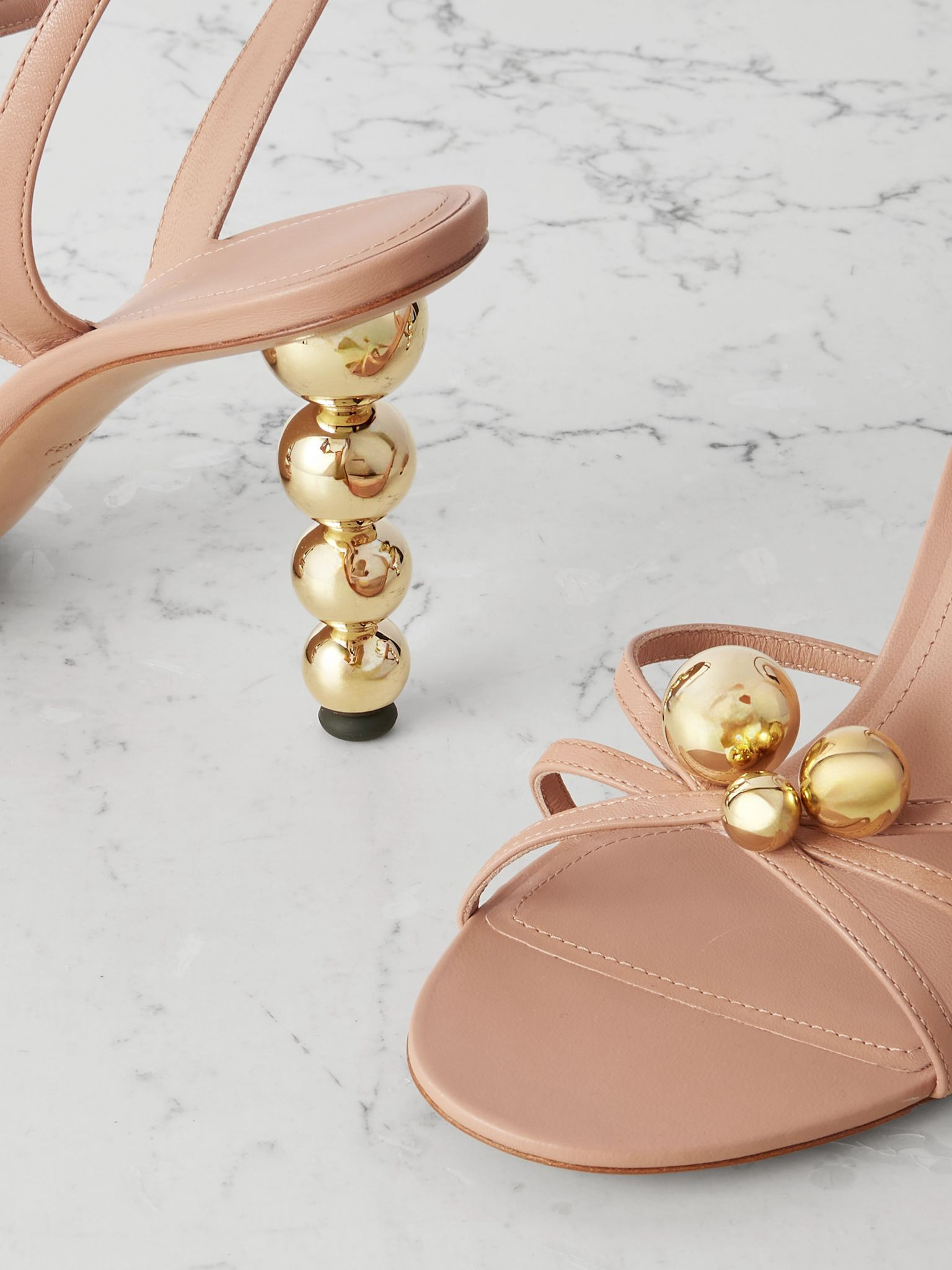 Karina embellished leather sandals Neutral - 4