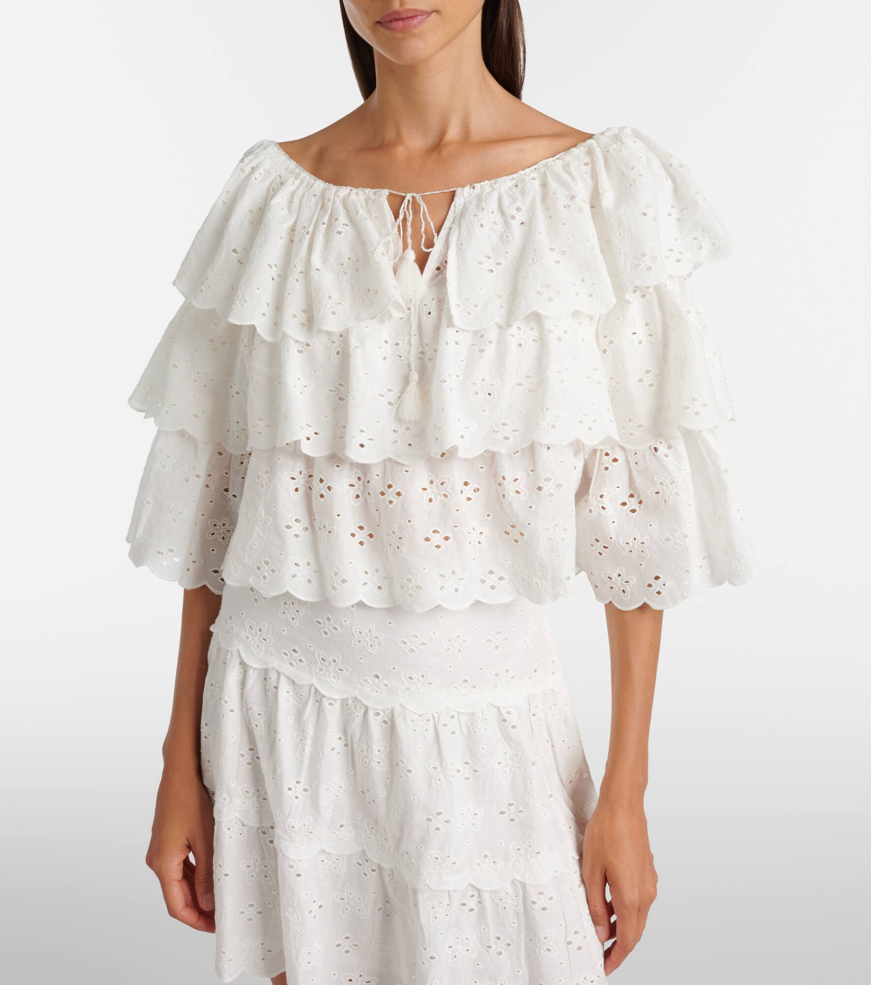 Broderie anglaise tiered cotton top - 5