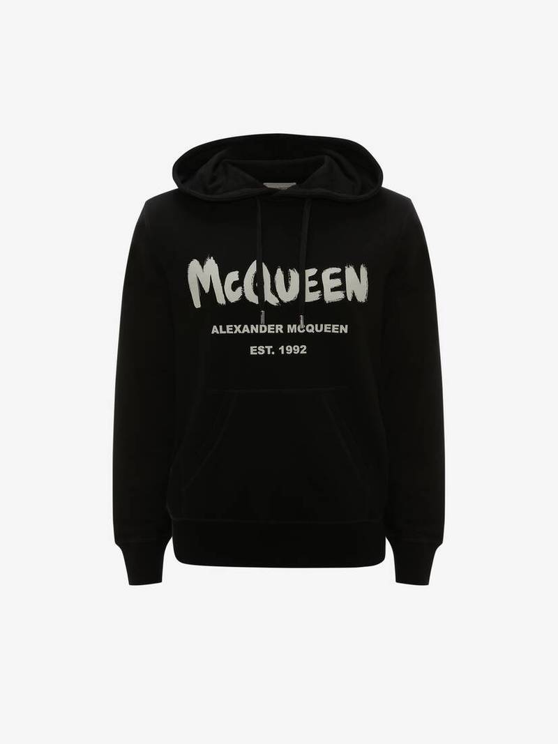 Mcqueen Graffiti Hooded Sweatshirt in Black/ivory - 1
