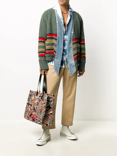 Greg Lauren striped denim-trimmed jacket outlook