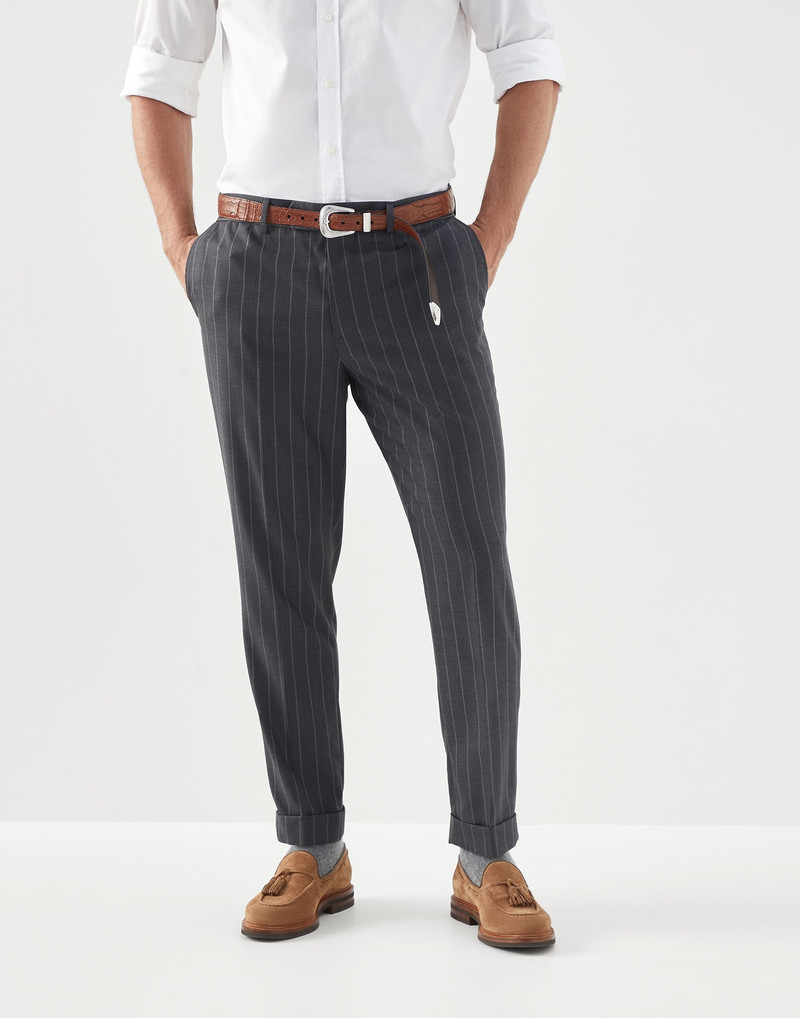 Super 150s virgin wool 넓은 chalk stripe batavia 공식적인 적합 바지 - 1