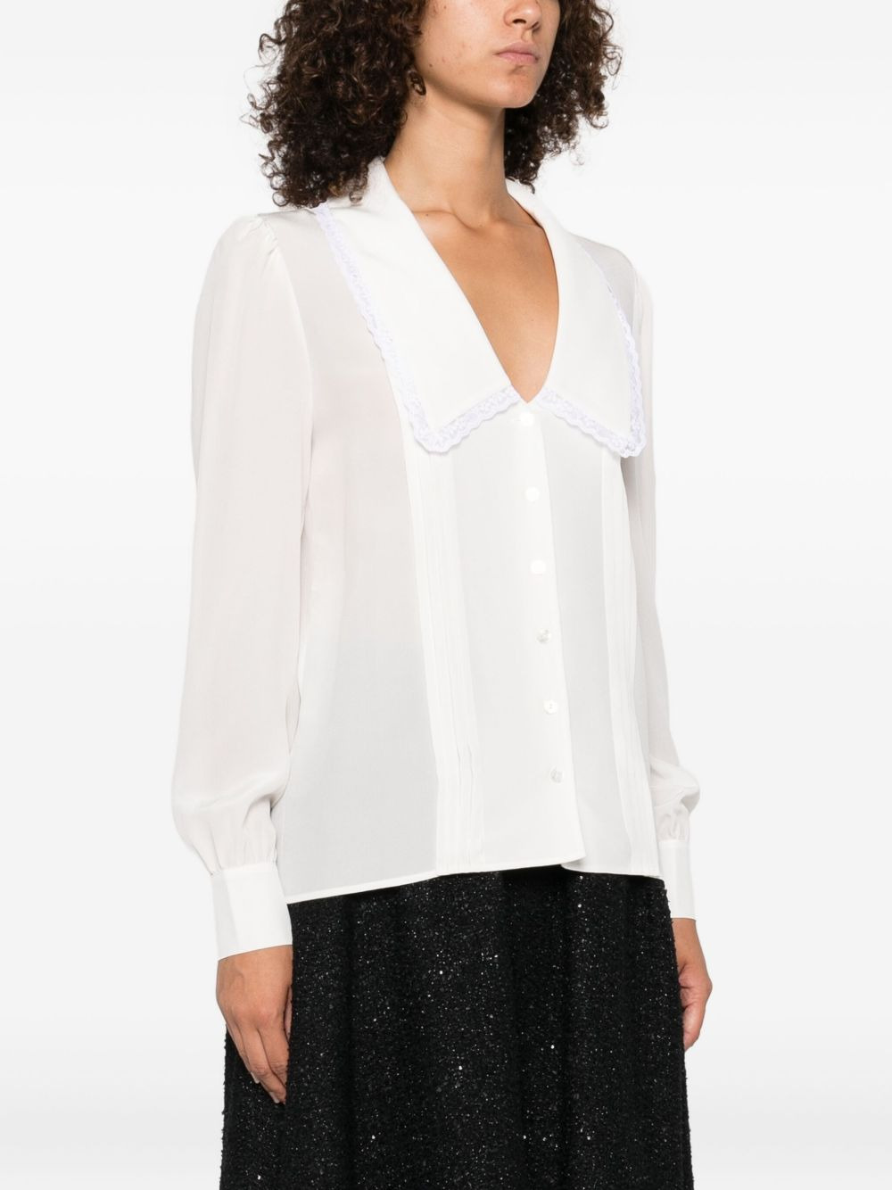 lace-trimmed collared blouse - 3