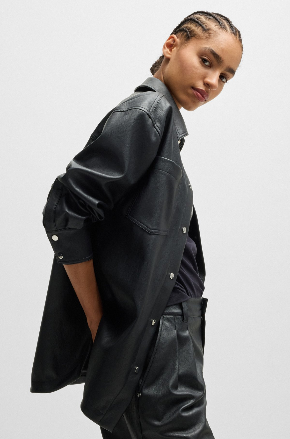 FAUX-LEATHER OVERSHIRT WITH PATCH POCKETS - 6