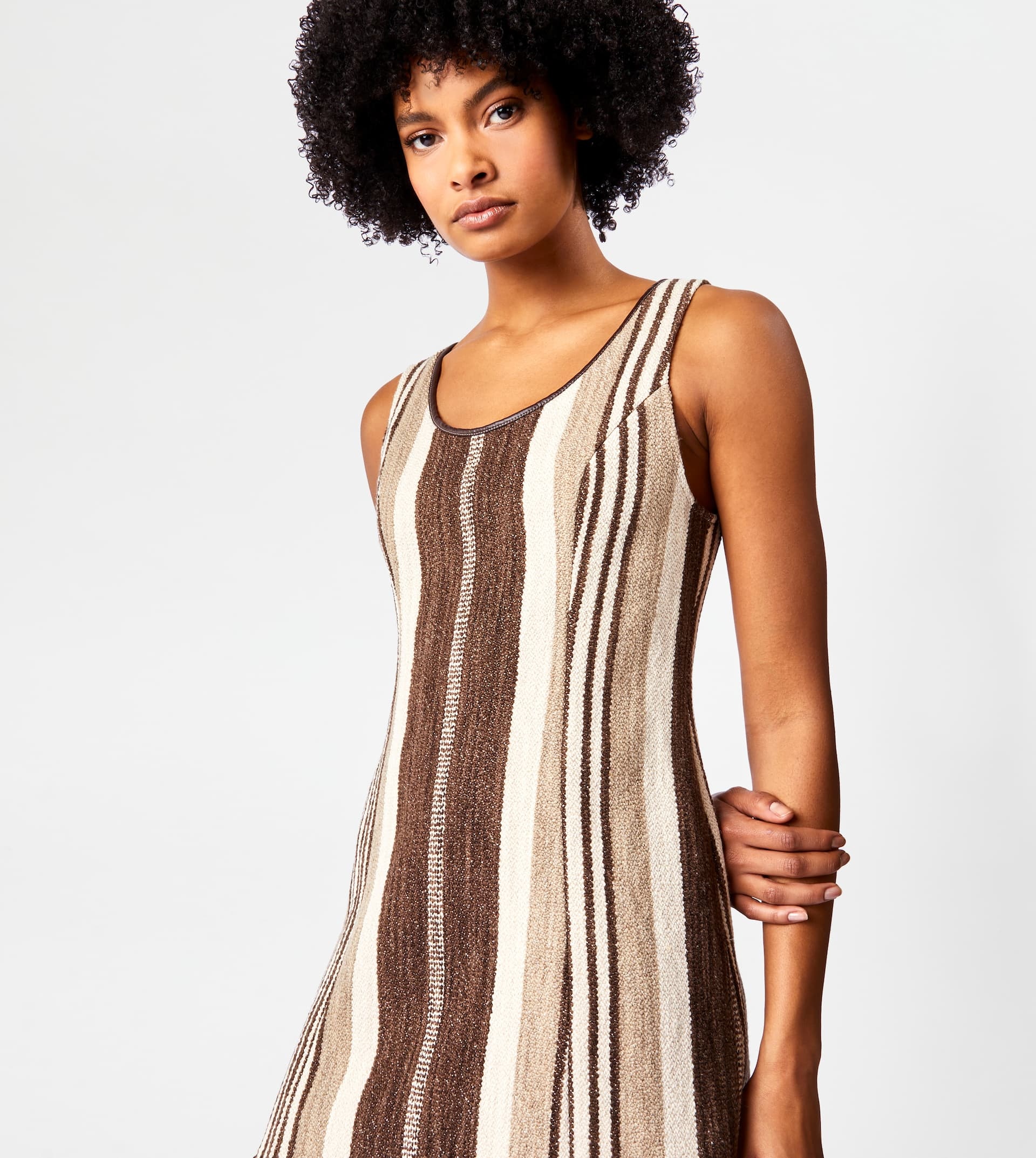 STRIPED DRESS - BROWN, BEIGE, OFF WHITE - 6