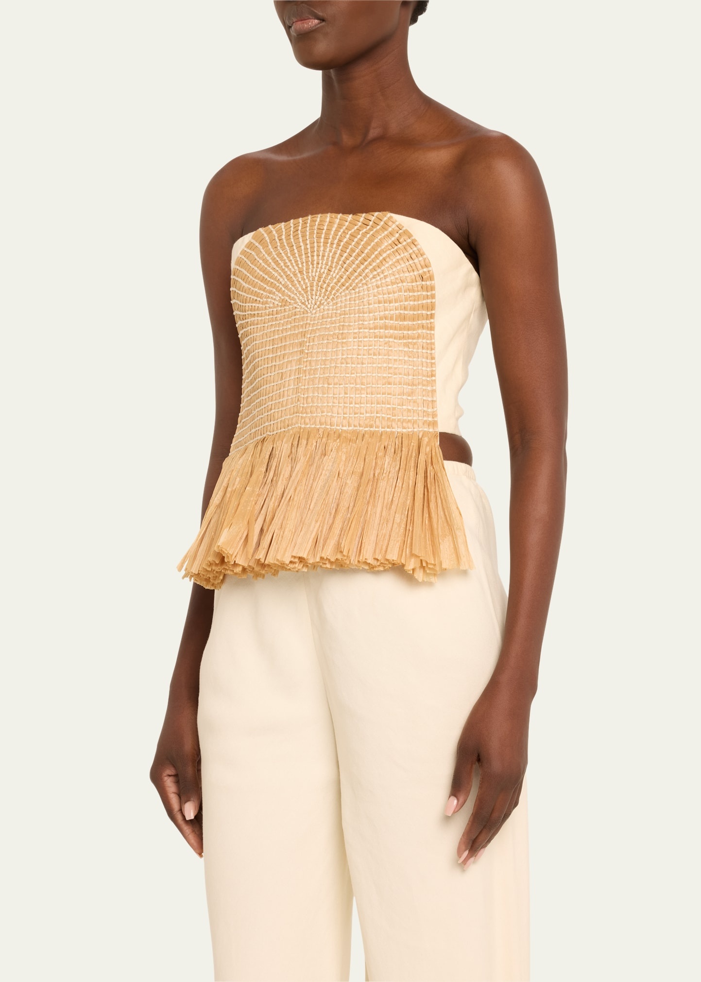 Exploring Textures Fringe Strapless Linen Top - 4