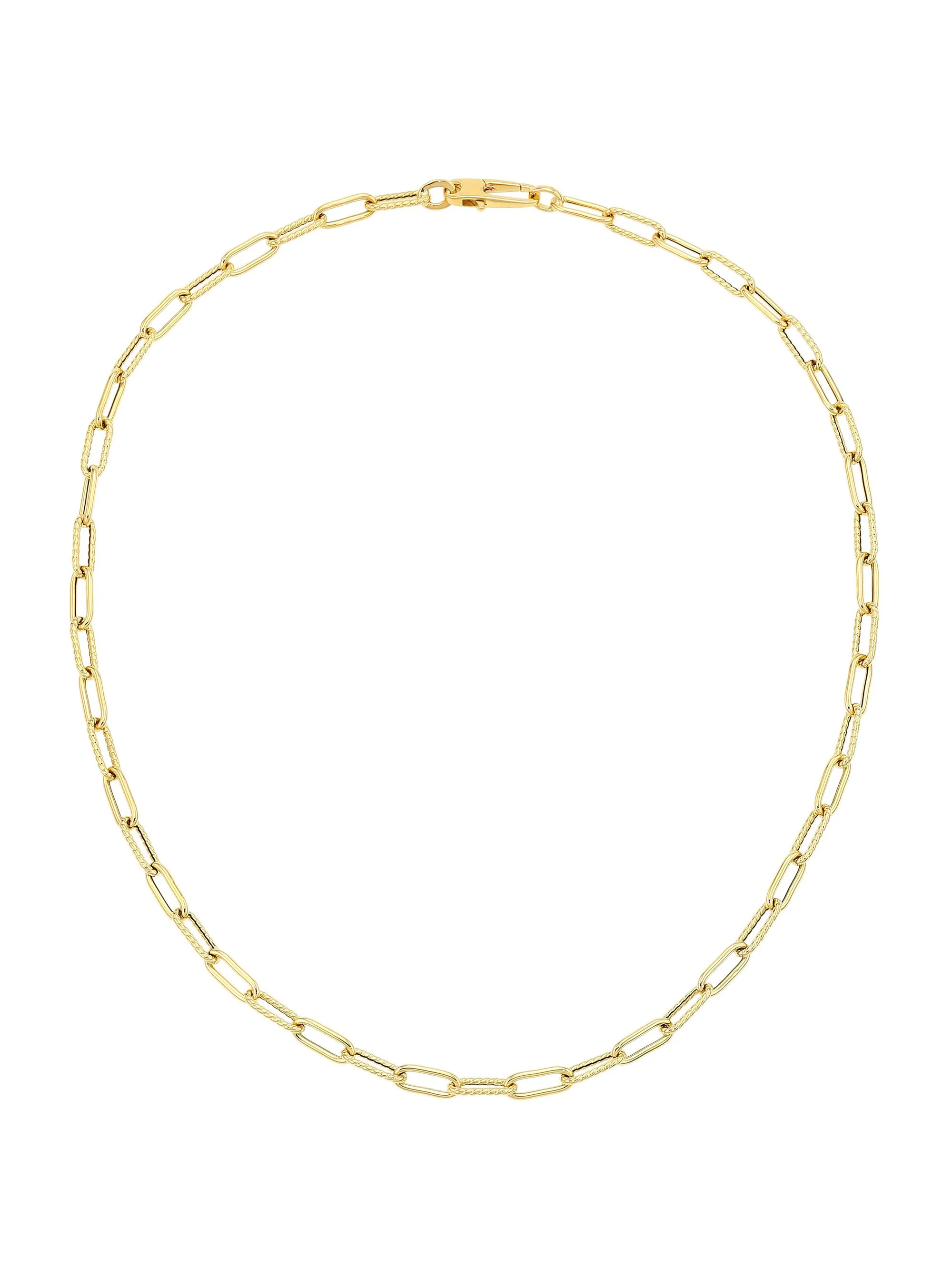 Women's 18K Yellow Gold Polished & Fluted Paper Clip Chain Necklace - Yellow Gold - 1
